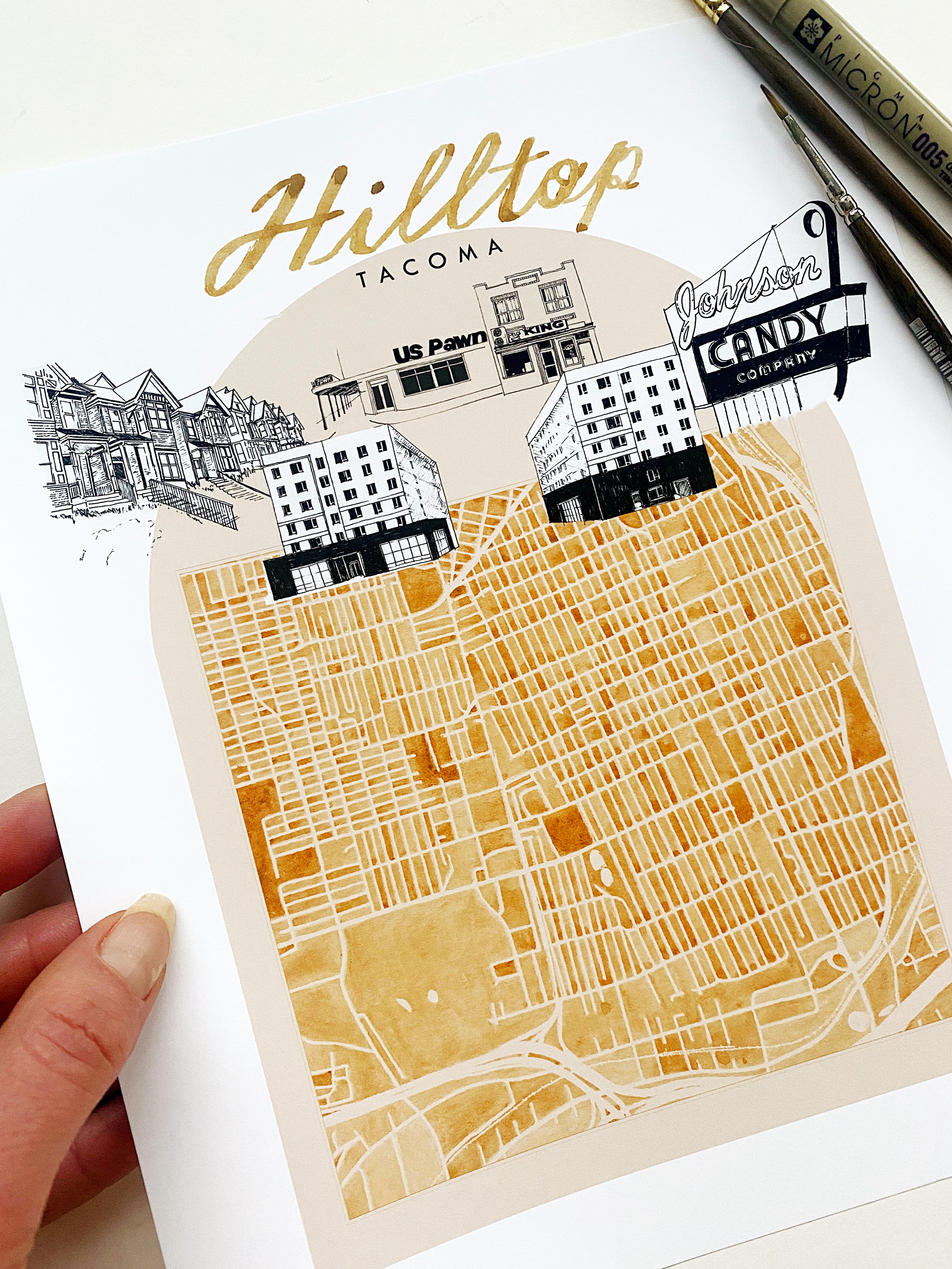 new HILLTOP TACOMA Neighborhood "Charms" Watercolor Map: PRINT