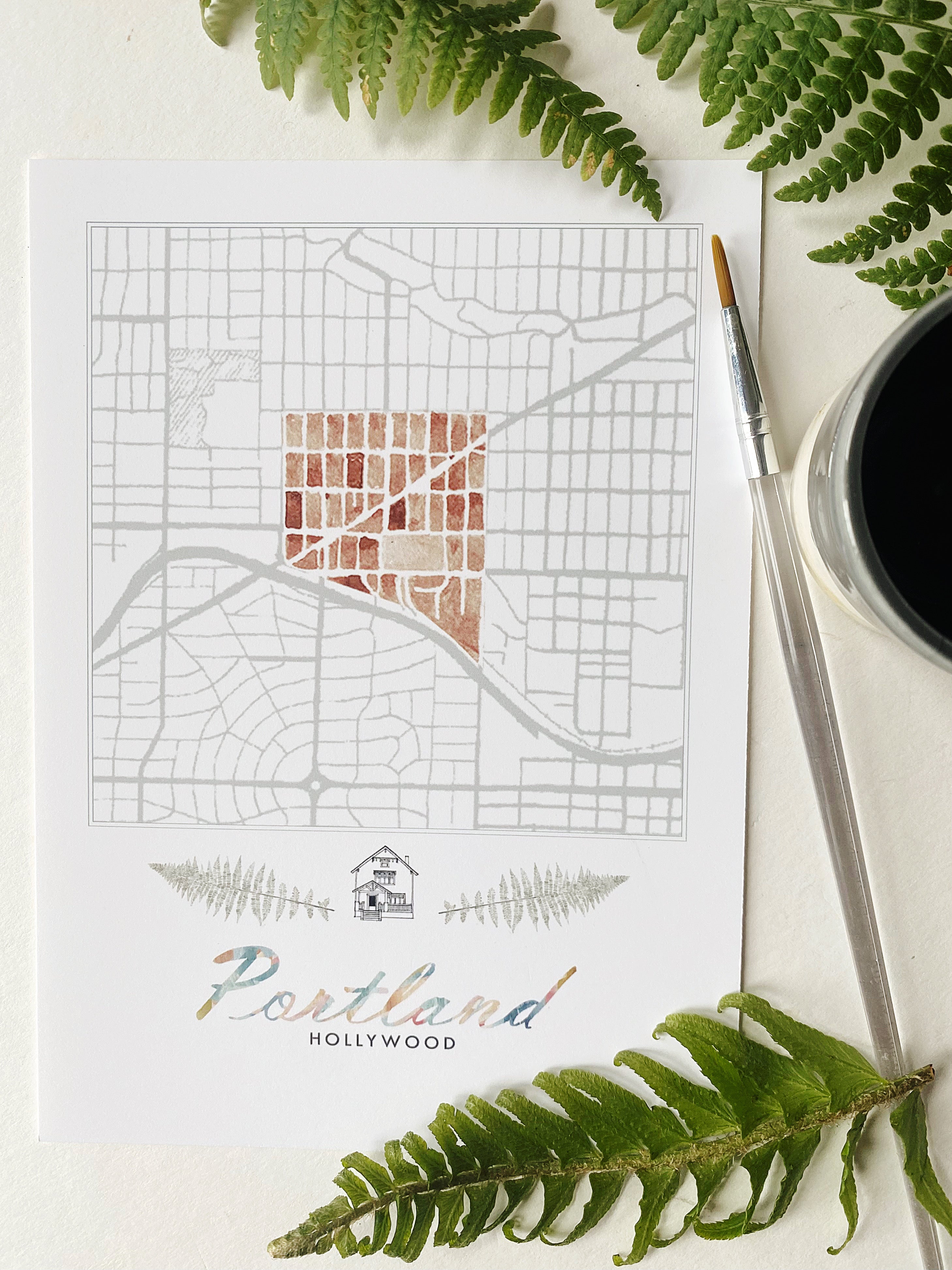 Hollywood PORTLAND Neighborhood Watercolor Map: PRINT