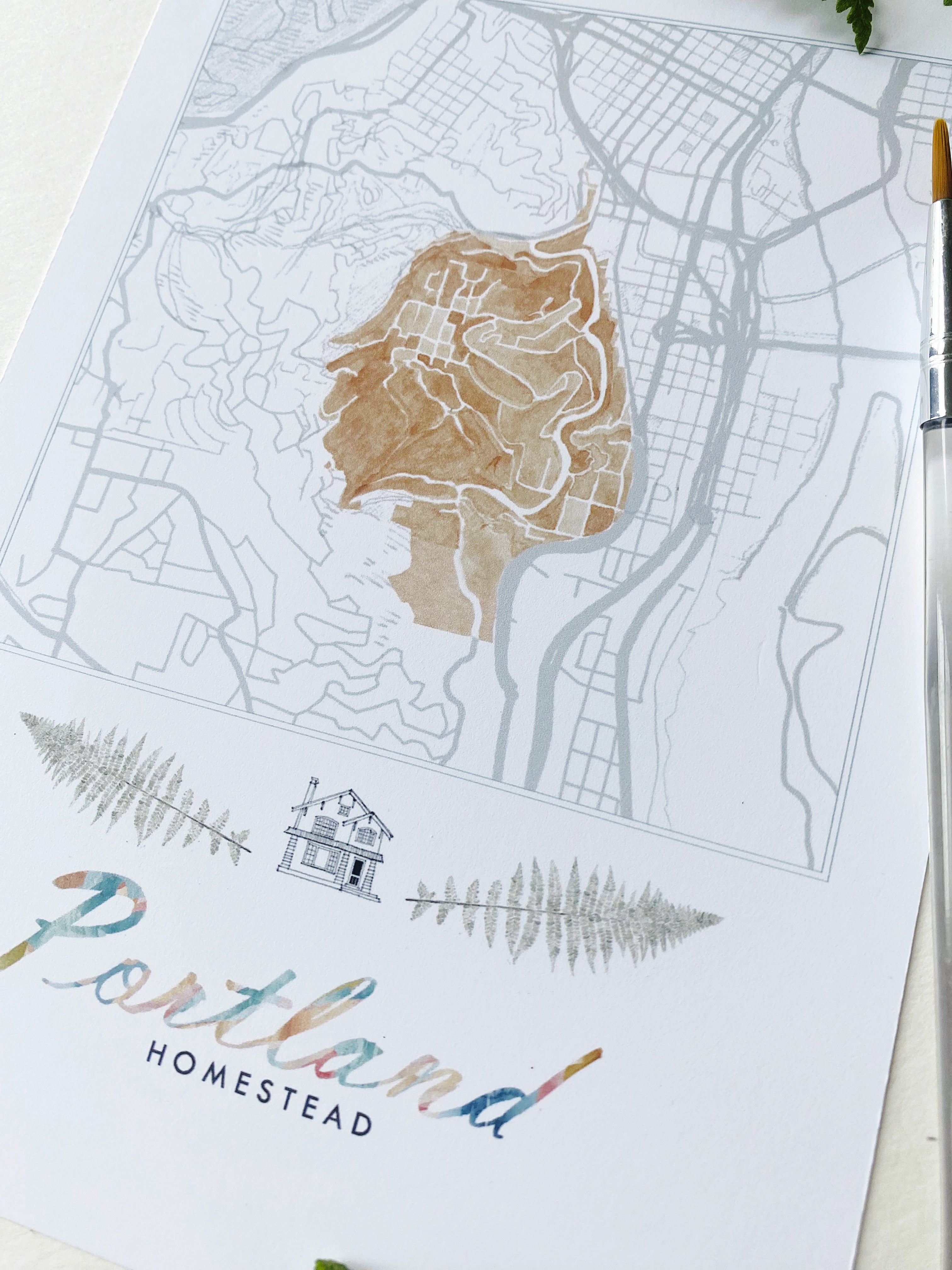 Homestead PORTLAND Neighborhood Watercolor Map: PRINT