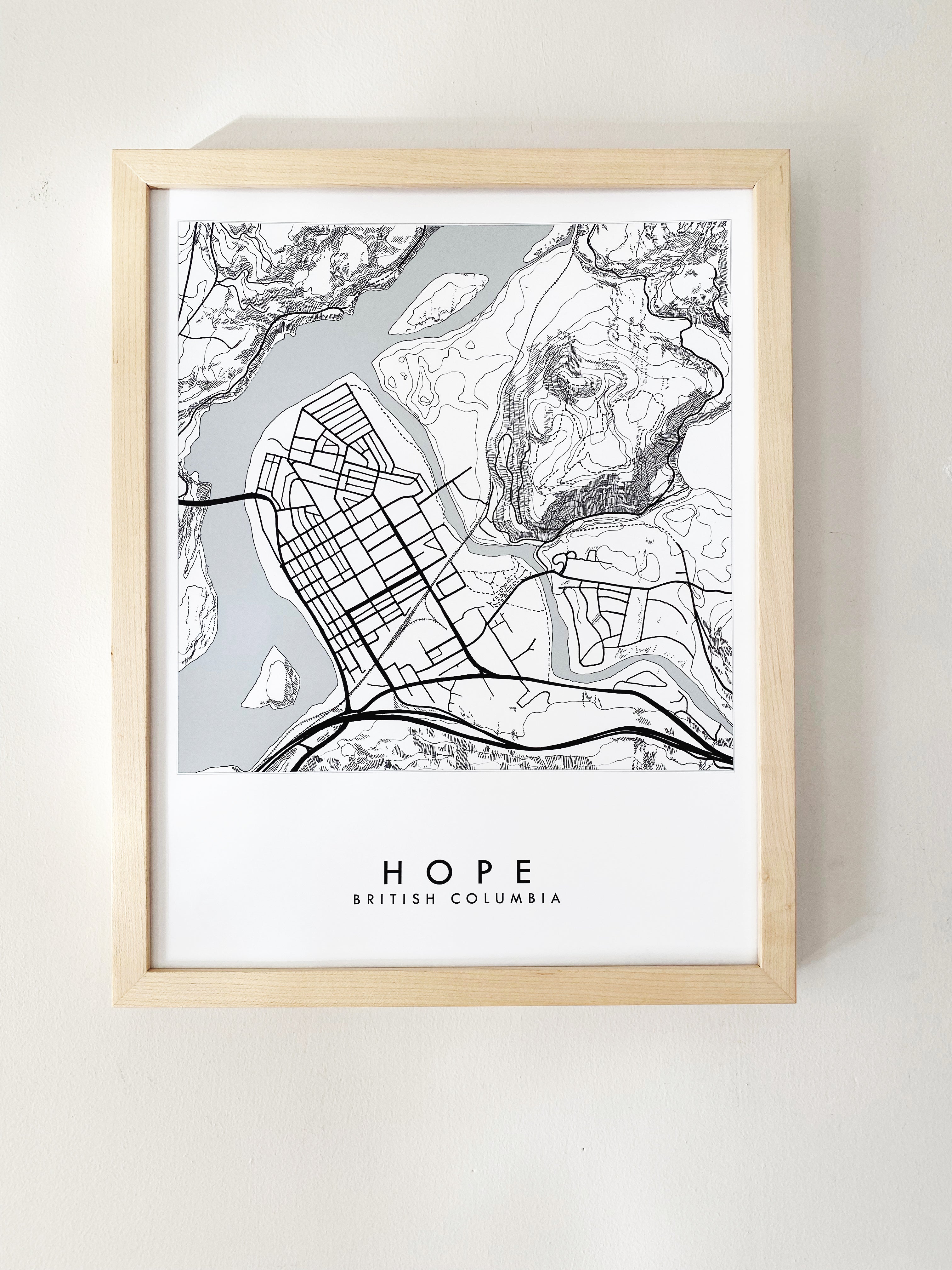 HOPE BC Canada City Lines Map: PRINT