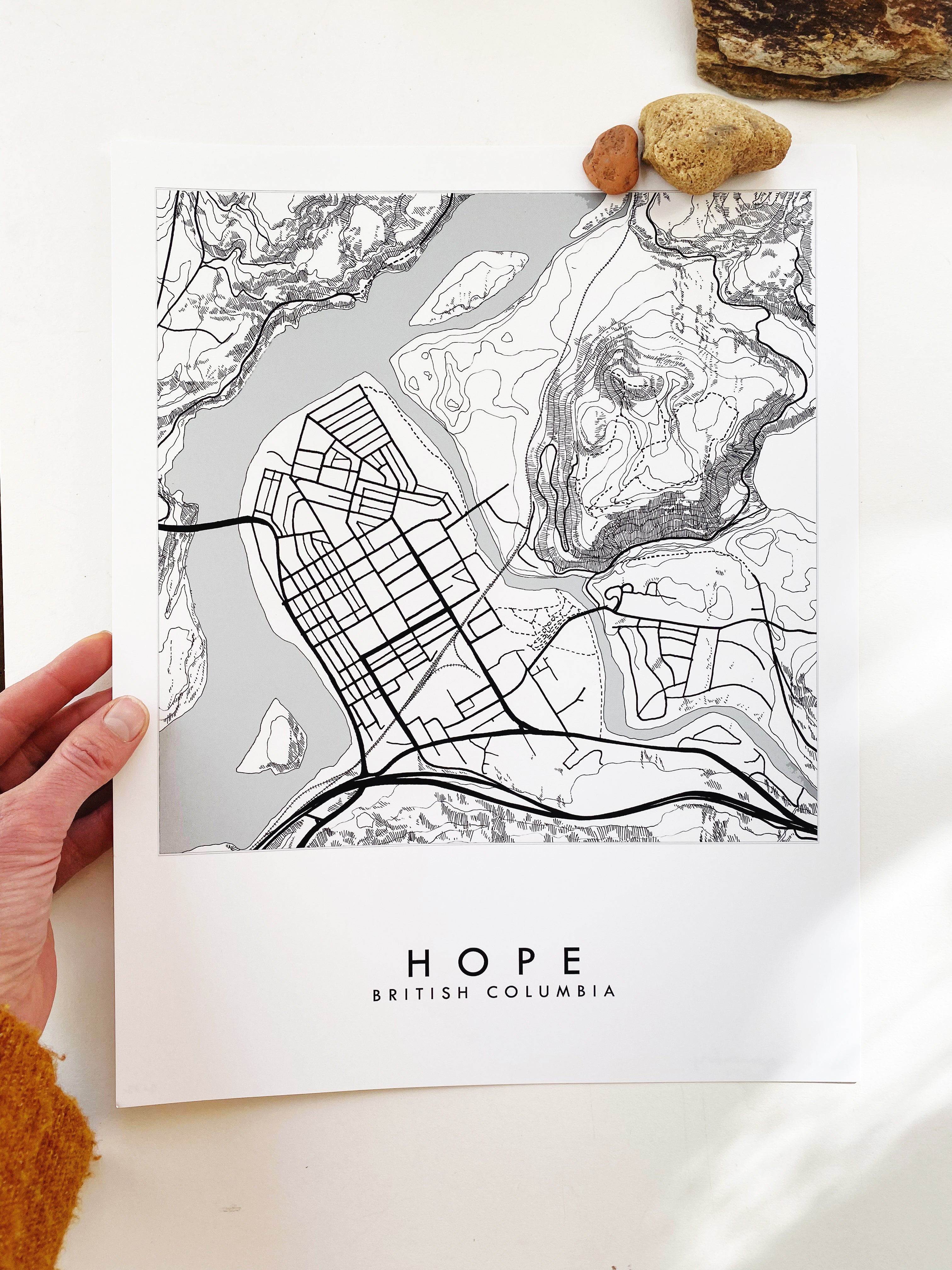 HOPE BC Canada City Lines Map: PRINT