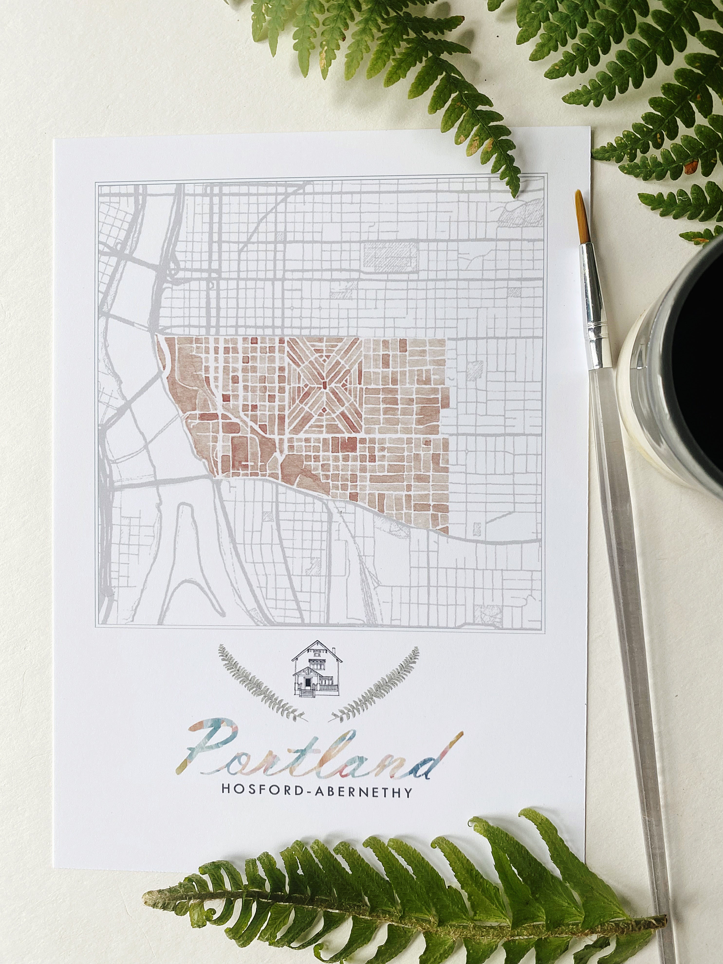 Hosford-Abernethy PORTLAND Neighborhood Watercolor Map: PRINT