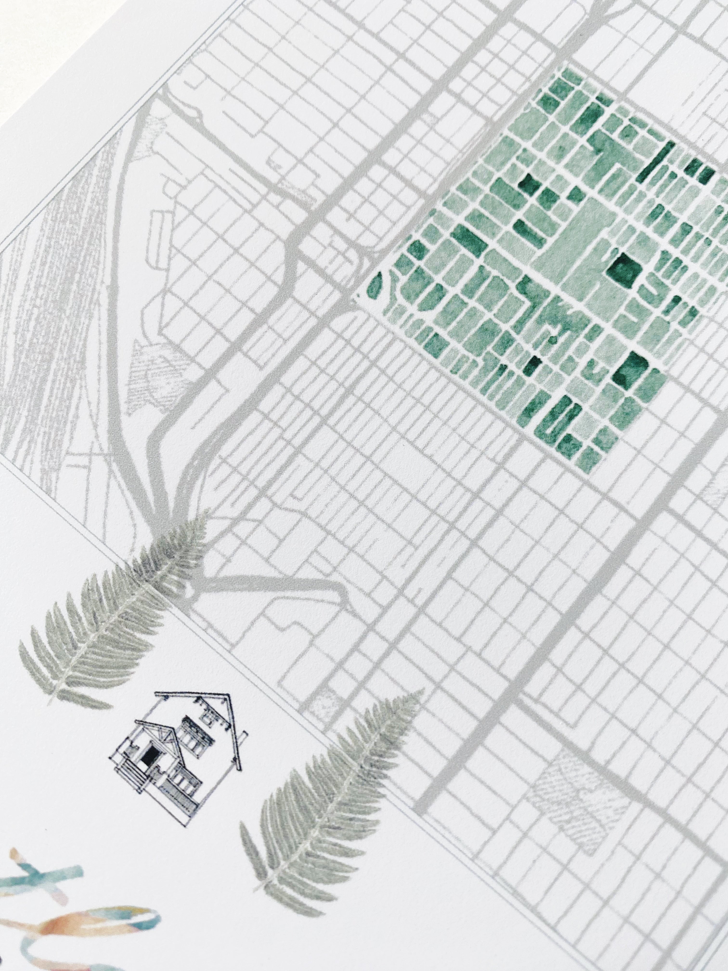 Humboldt PORTLAND Neighborhood Watercolor Map: PRINT