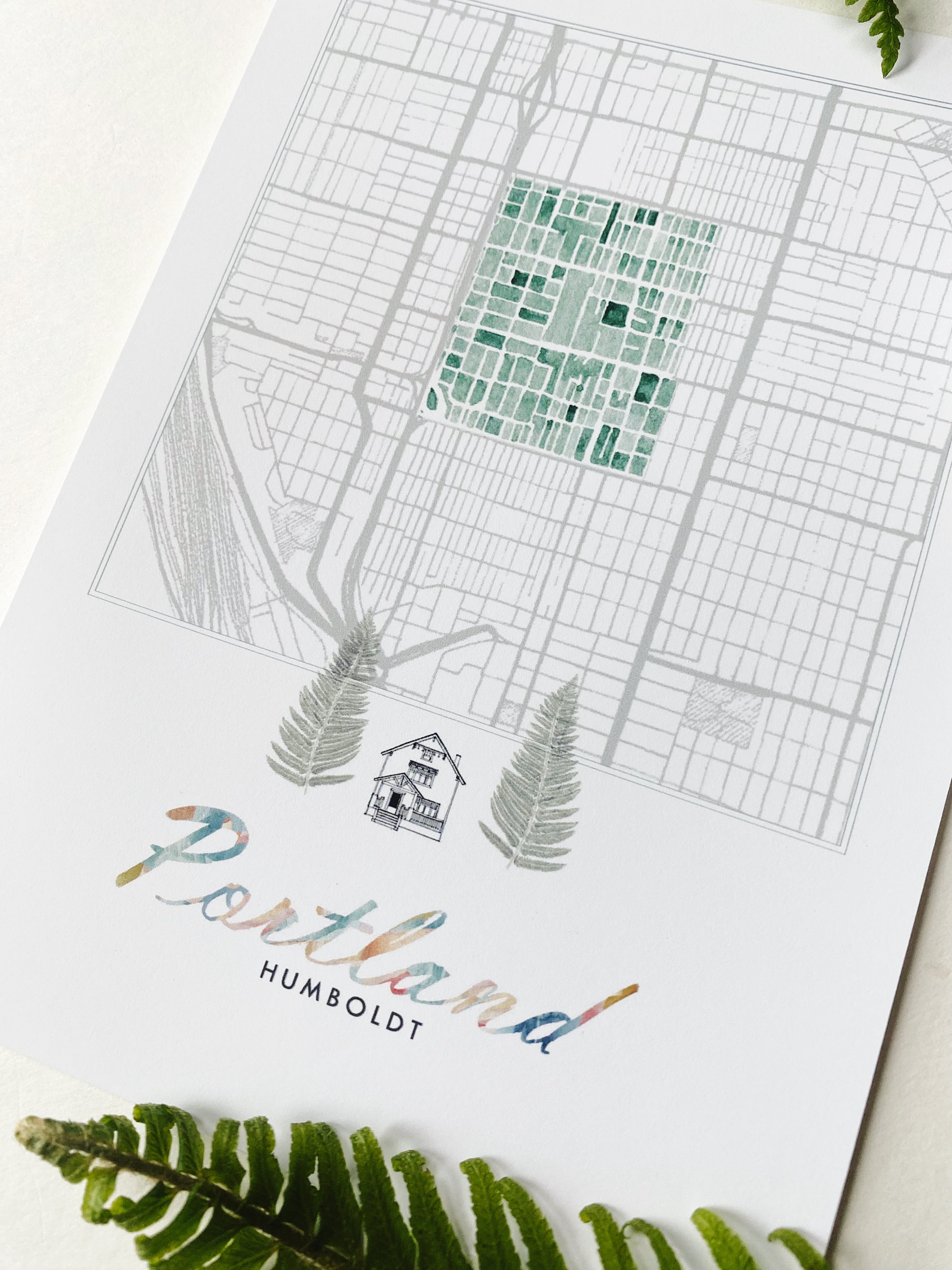 Humboldt PORTLAND Neighborhood Watercolor Map: PRINT