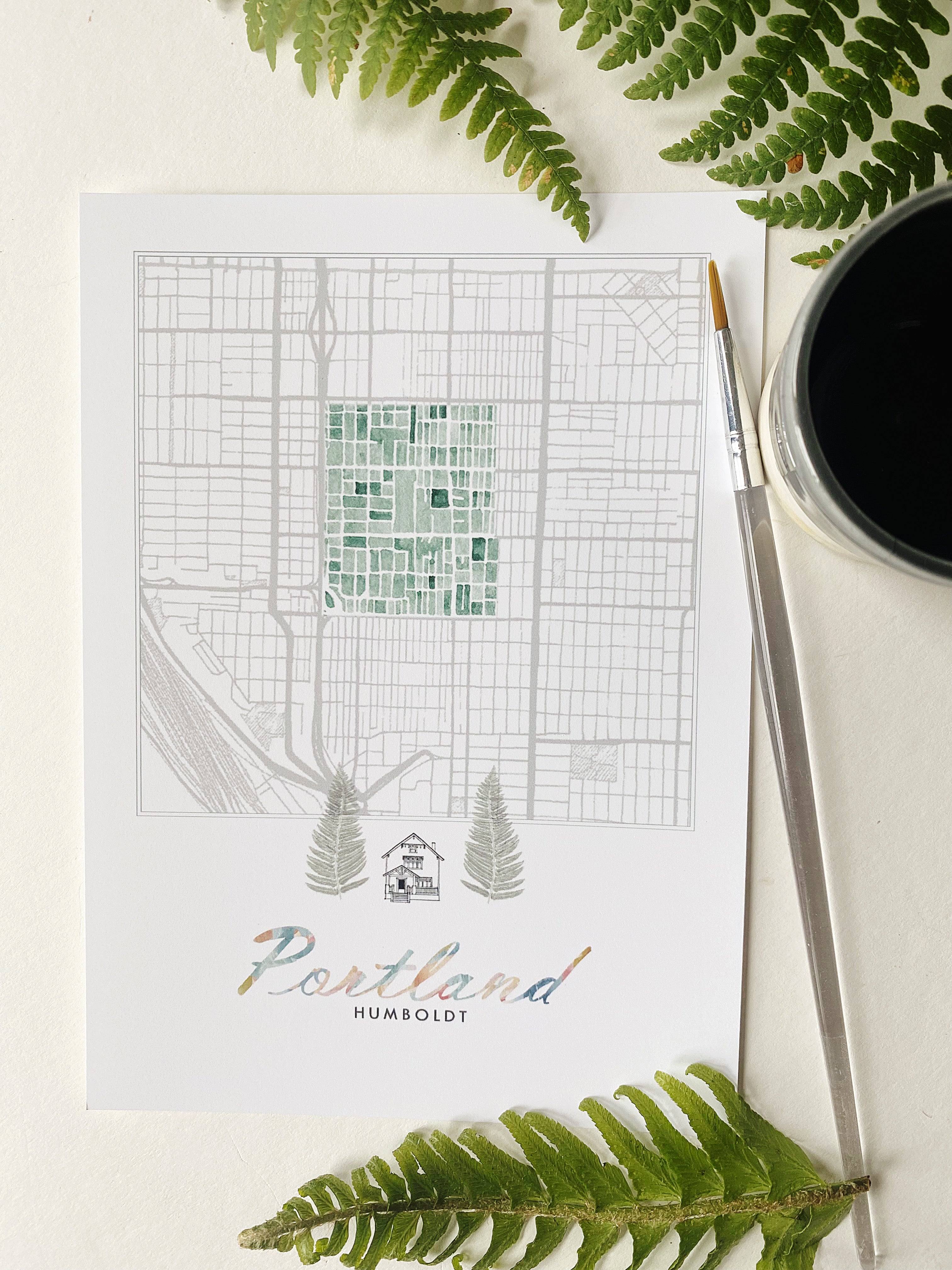 Humboldt PORTLAND Neighborhood Watercolor Map: PRINT