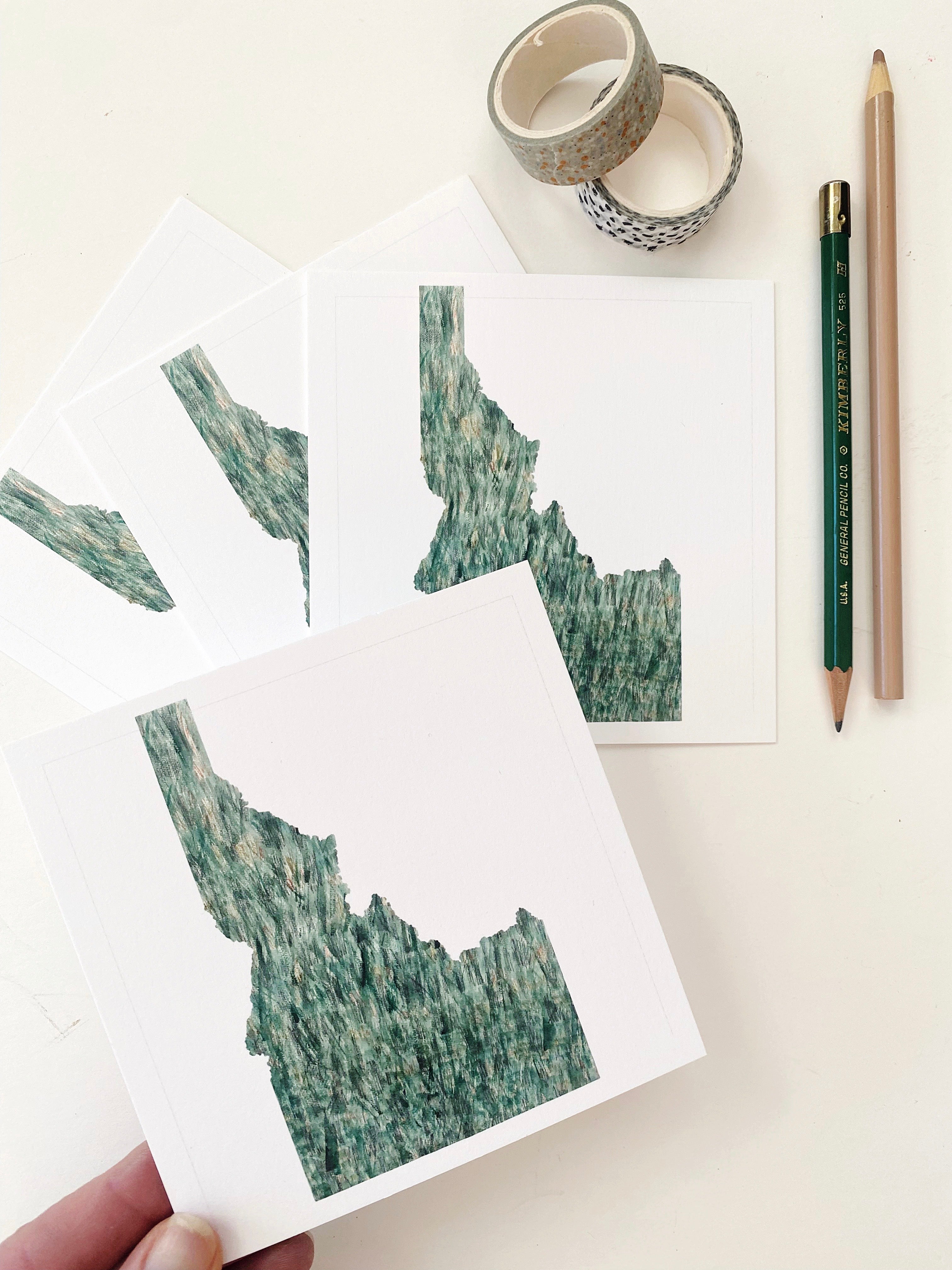 IDAHO Painted State Map SQUARE Postcard (grass)