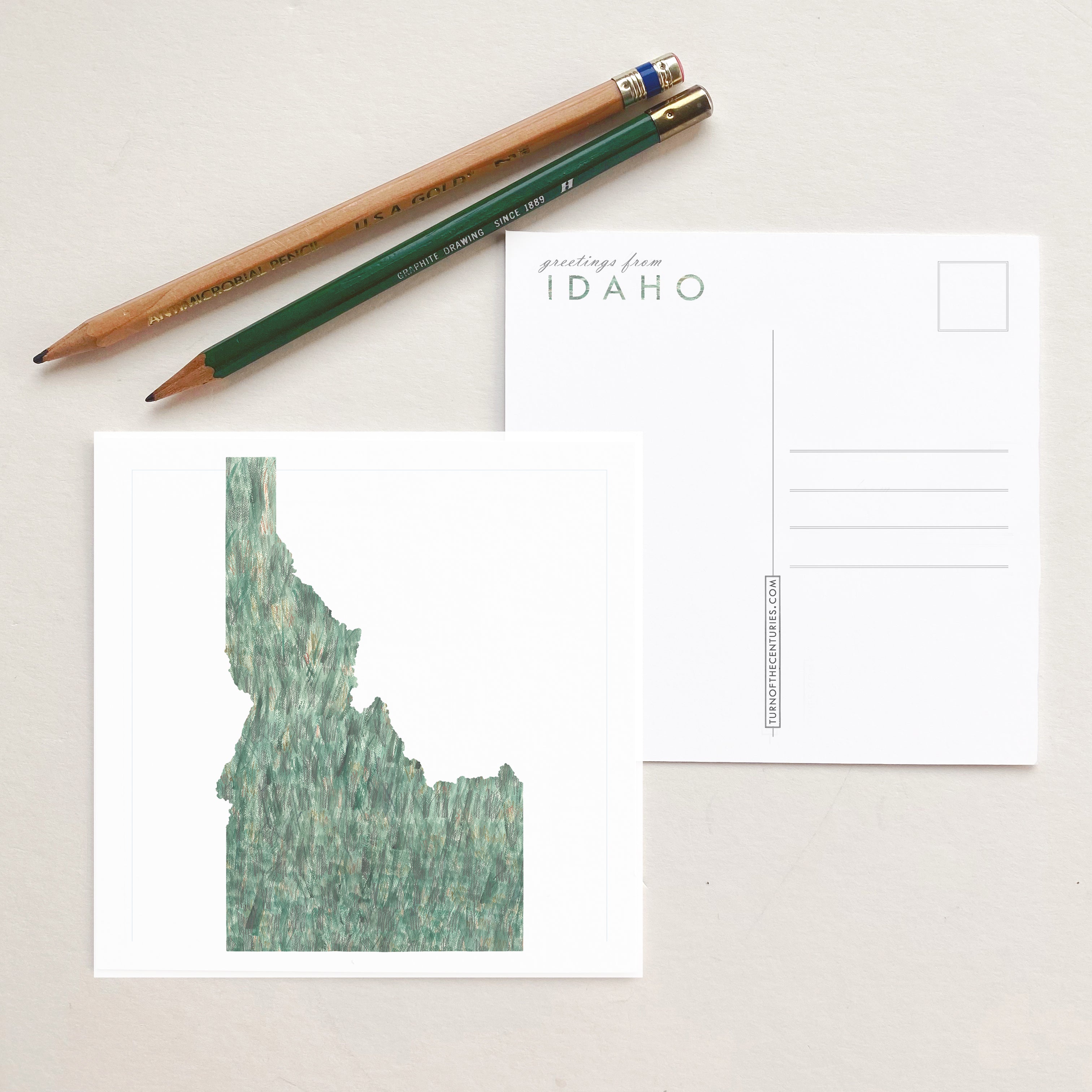 IDAHO Painted State Map SQUARE Postcard (grass)
