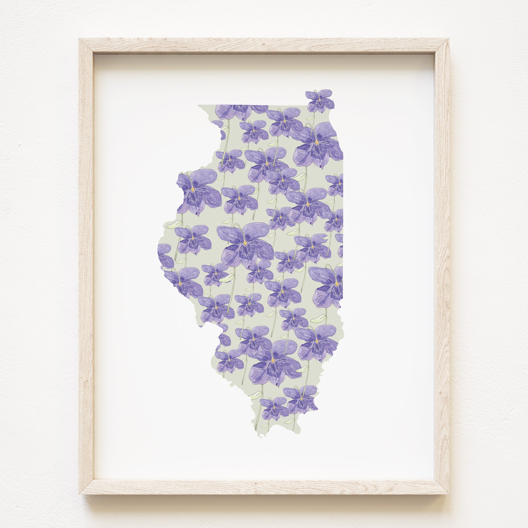 ILLINOIS State Flower Map: Native Violet: PRINT
