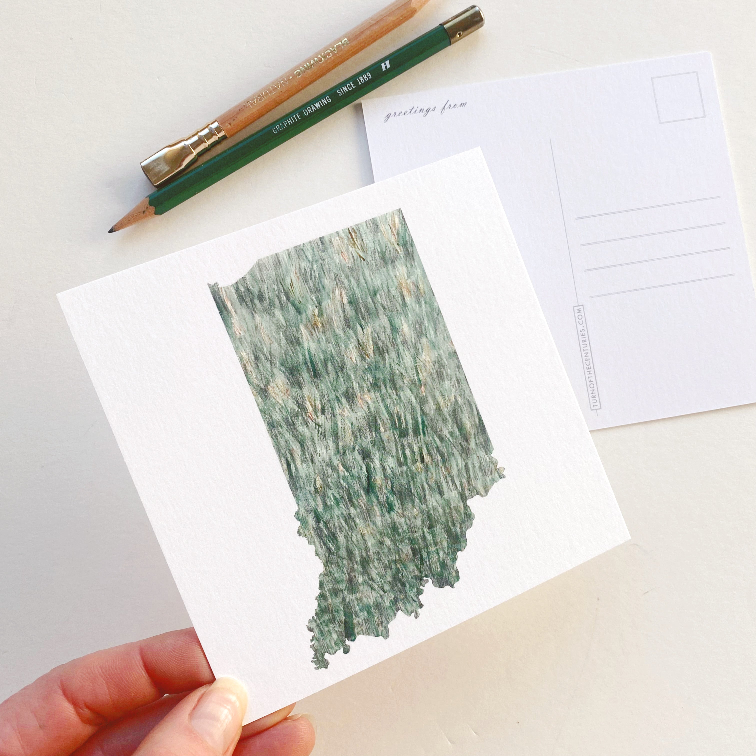 INDIANA Painted State Map SQUARE Postcard