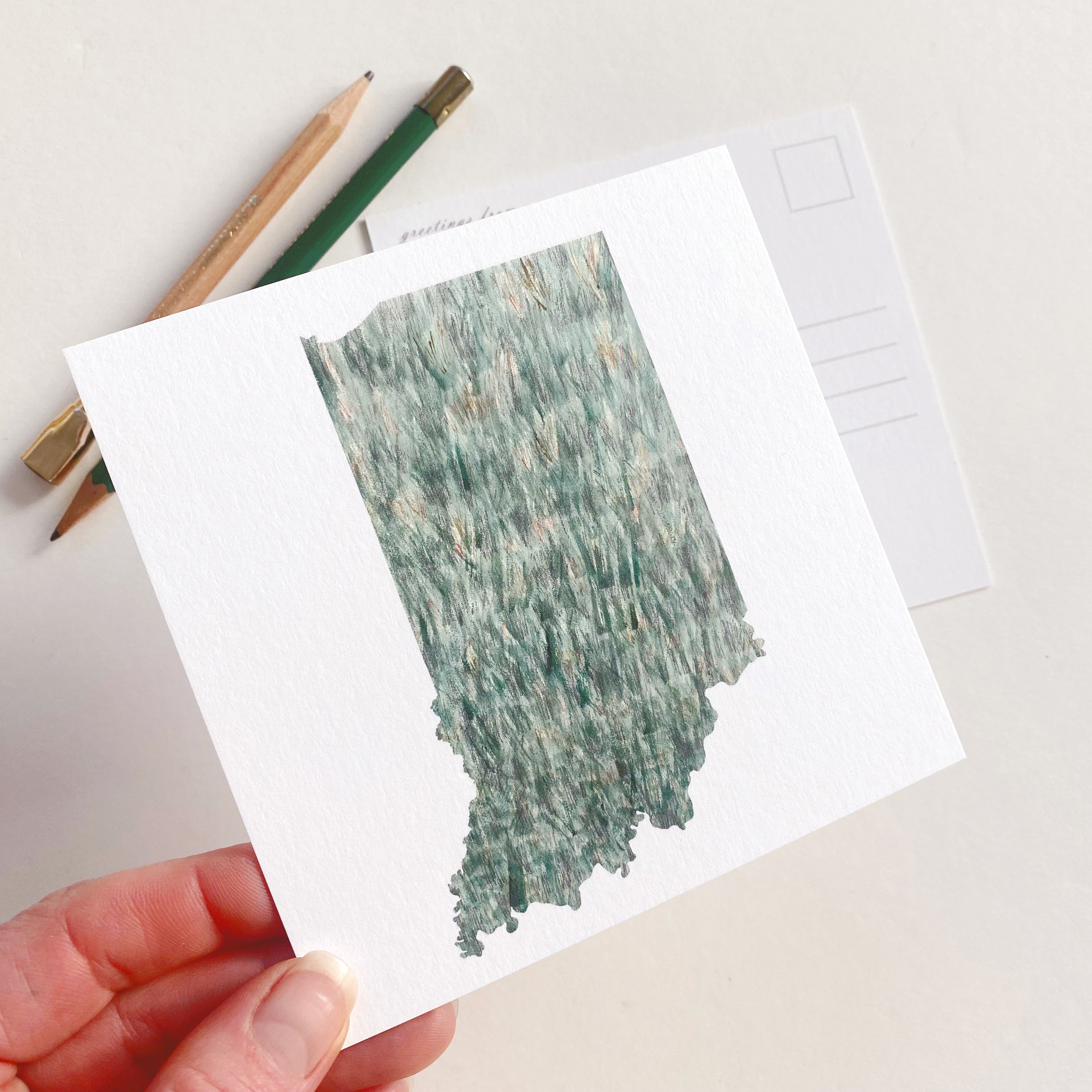 INDIANA Painted State Map SQUARE Postcard