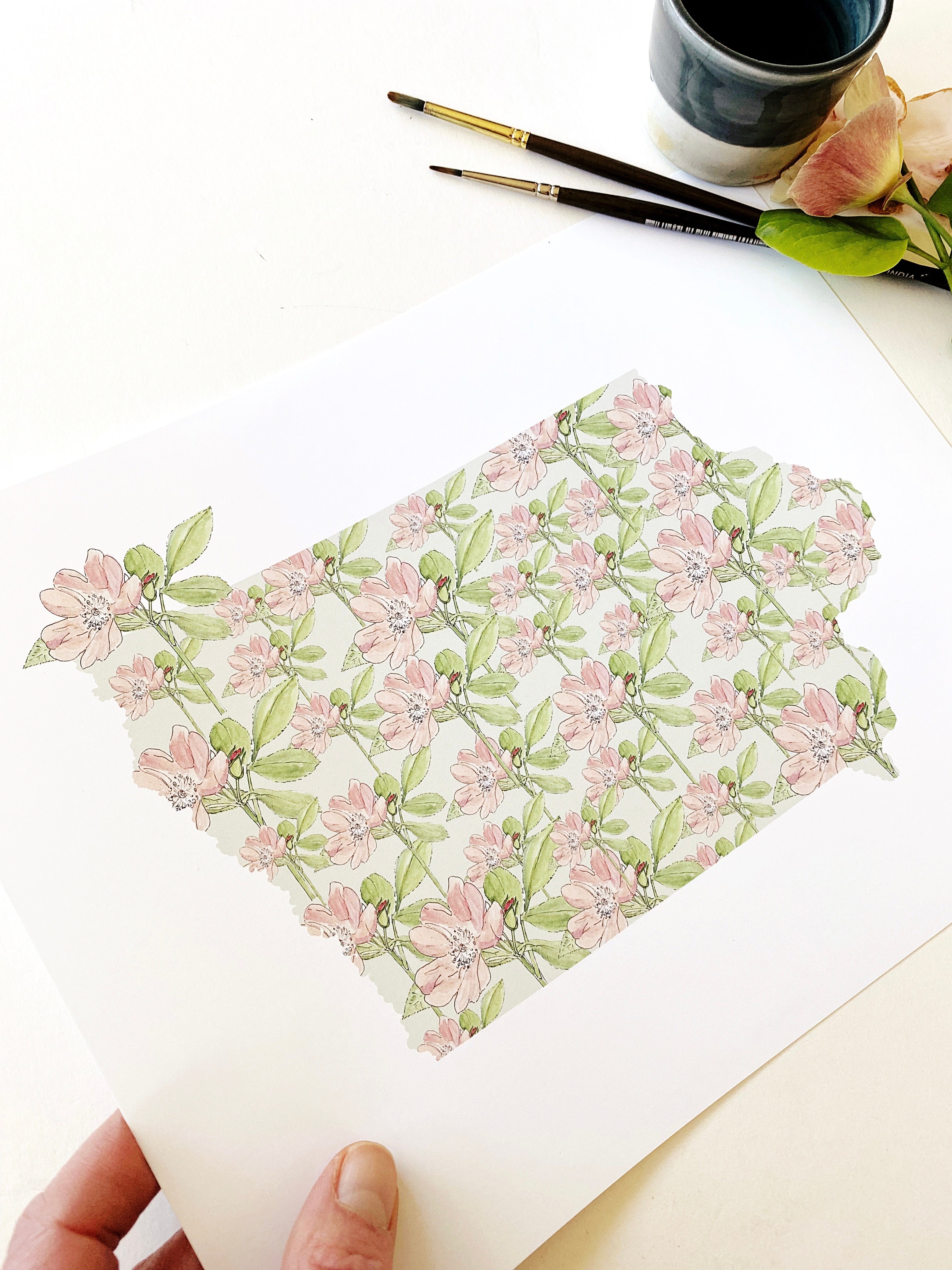 IOWA State Flower Map: Wild Prairie Rose: PRINT
