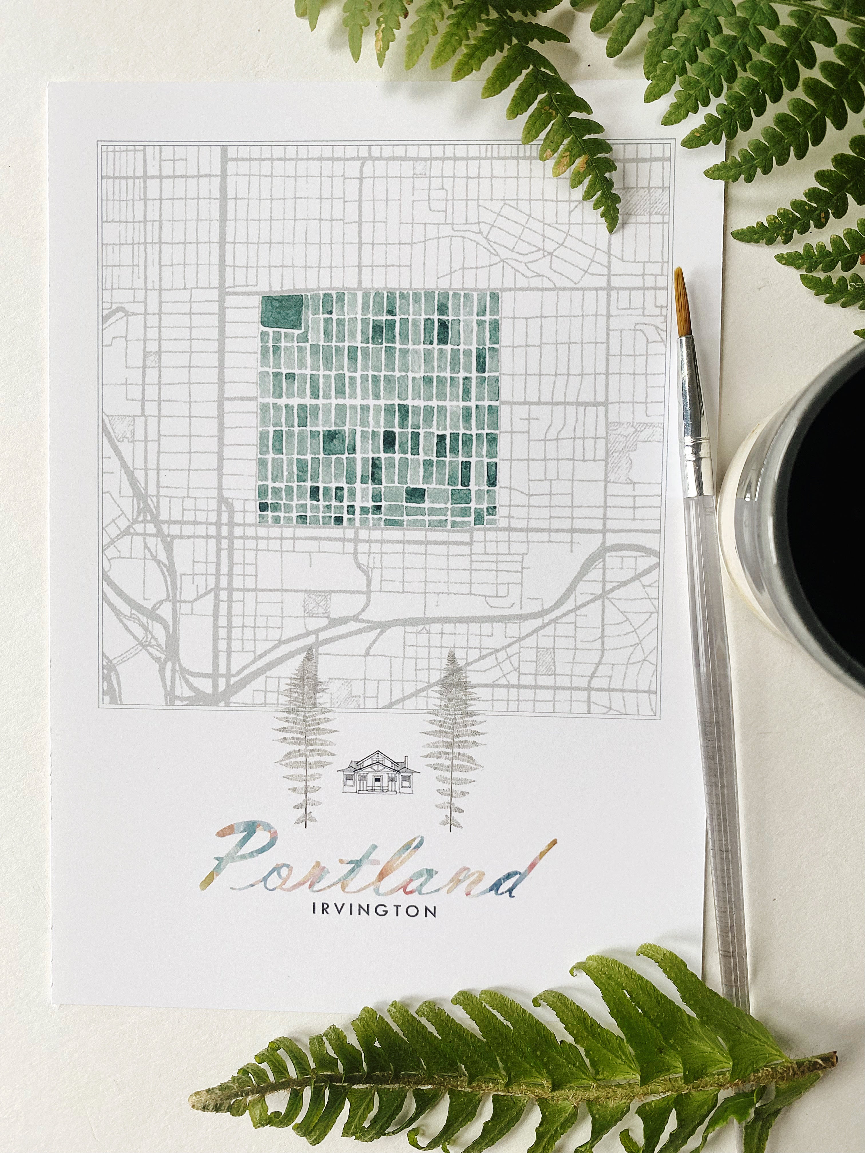 Irvington PORTLAND Neighborhood Watercolor Map: PRINT