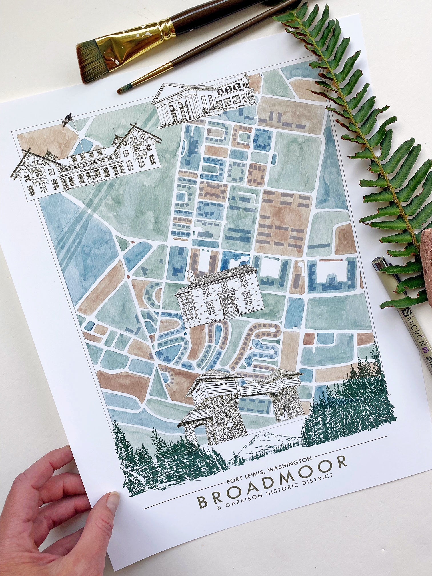 Icons of FORT LEWIS Broadmoor JBLM Washington Map: "Charms" PRINT