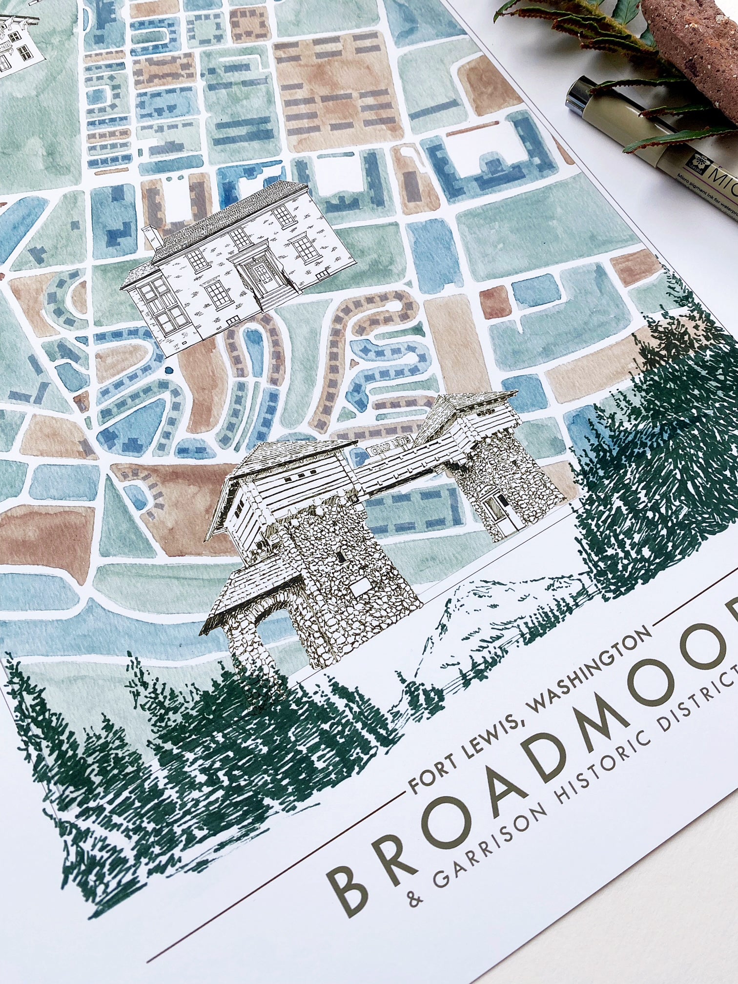 Icons of FORT LEWIS Broadmoor JBLM Washington Map: "Charms" PRINT