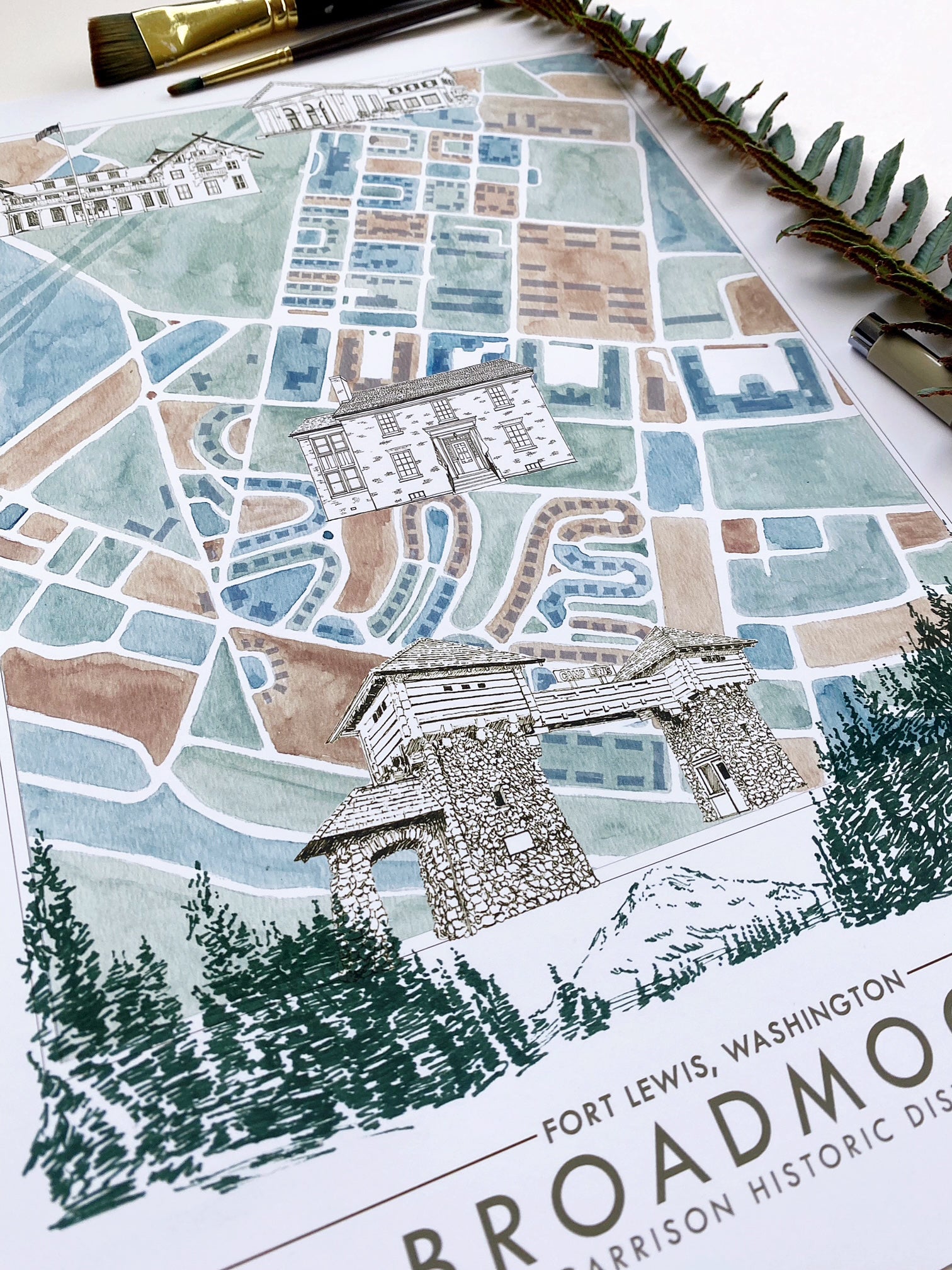 Icons of FORT LEWIS Broadmoor JBLM Washington Map: "Charms" PRINT