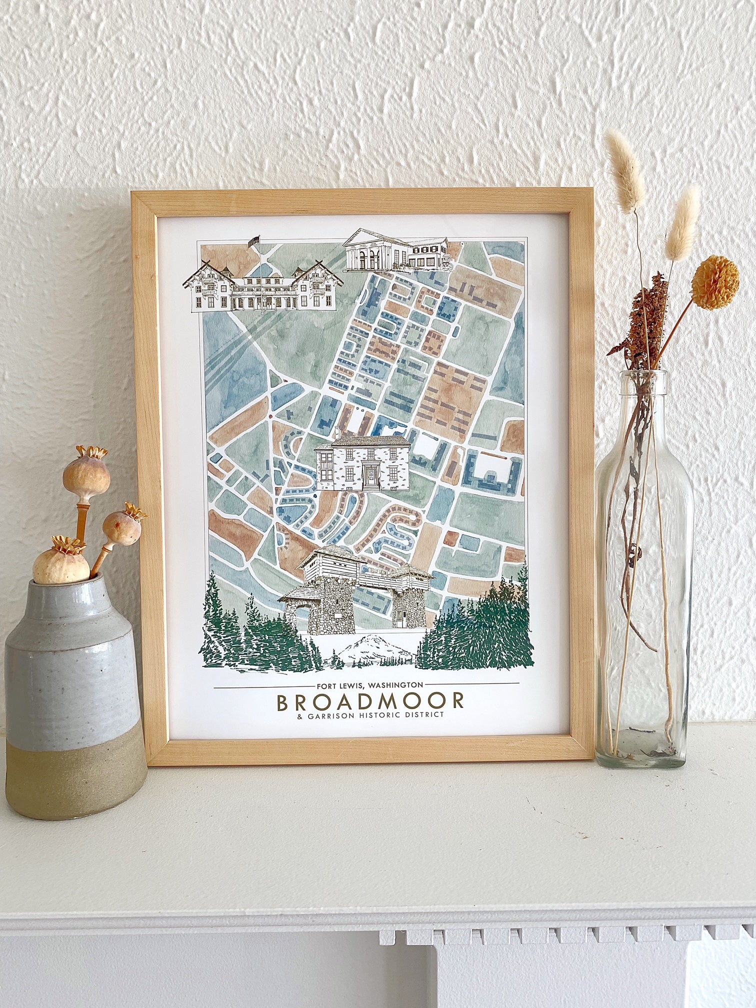 Icons of FORT LEWIS Broadmoor JBLM Washington Map: "Charms" PRINT