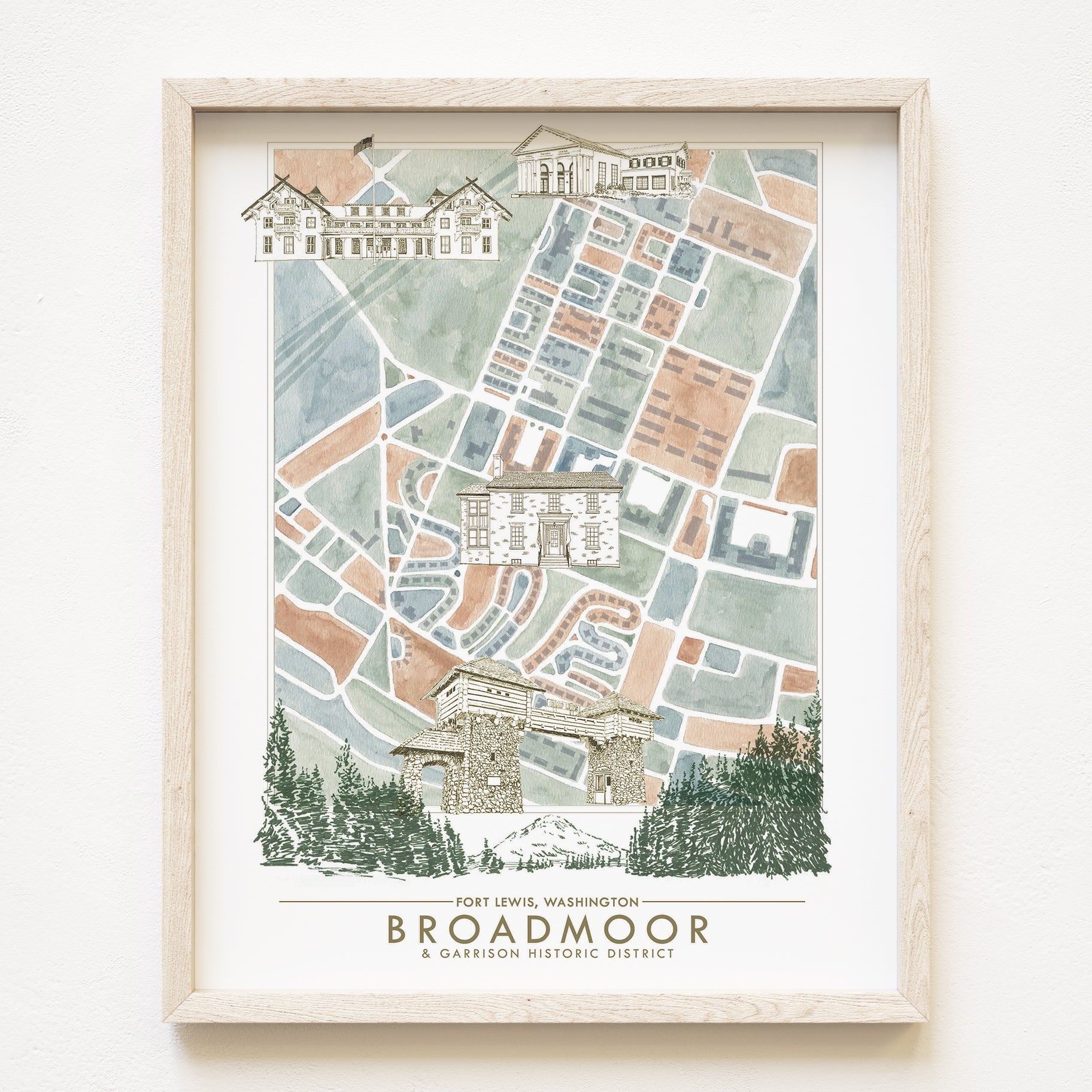Icons of FORT LEWIS Broadmoor JBLM Washington Map: "Charms" PRINT