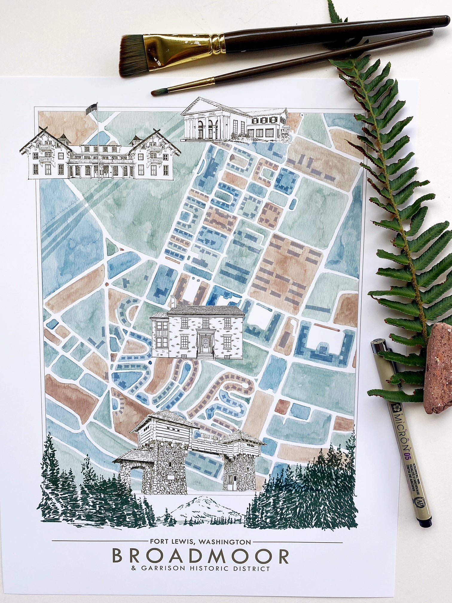 Icons of FORT LEWIS Broadmoor JBLM Washington Map: "Charms" PRINT