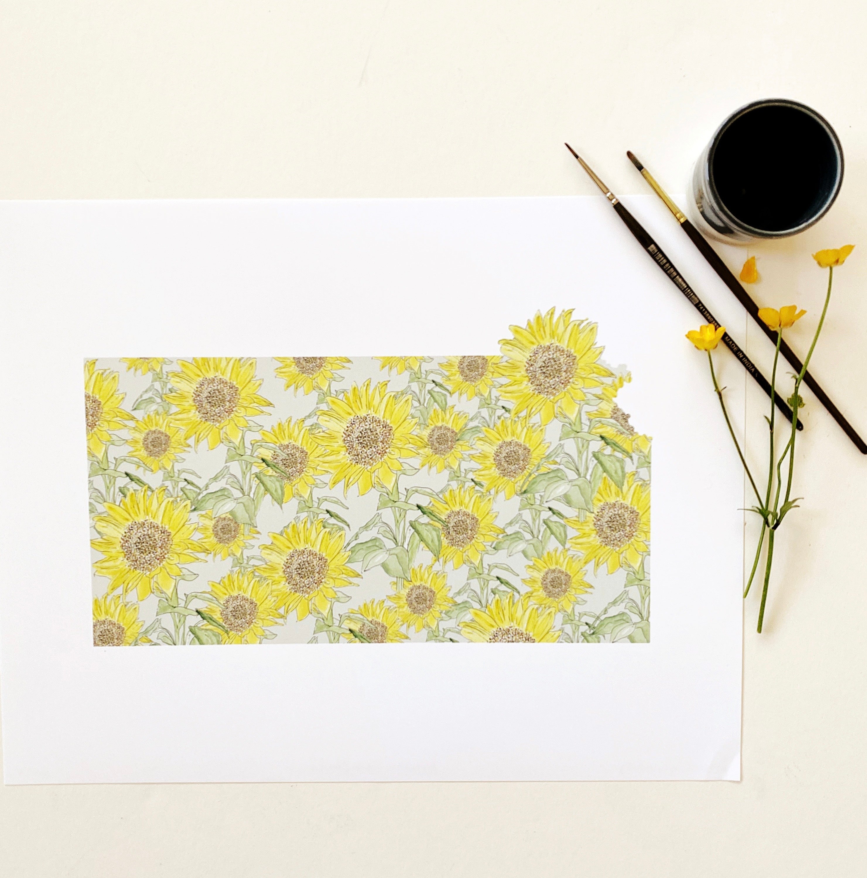 KANSAS State Flower Map: Sunflower: PRINT