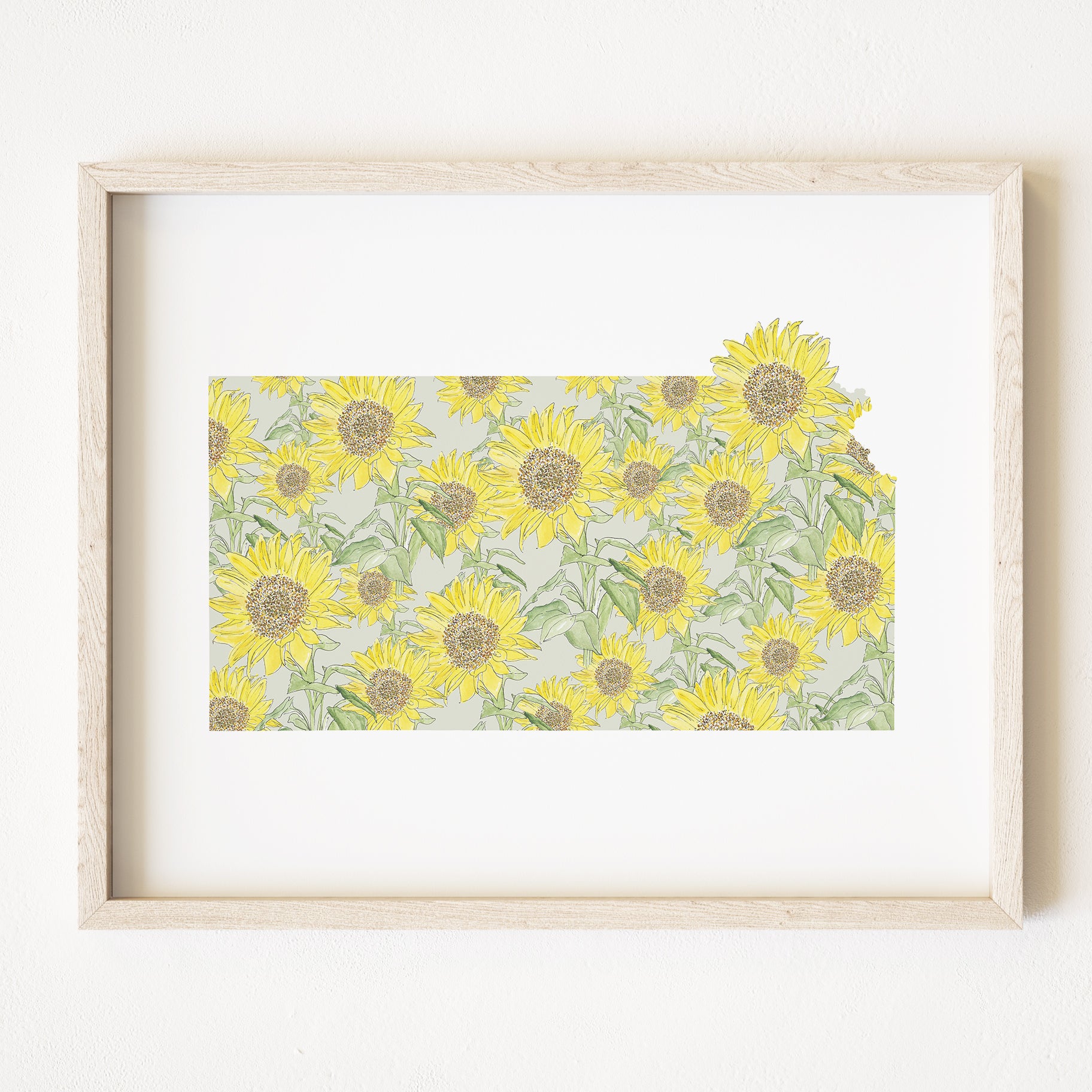 KANSAS State Flower Map: Sunflower: PRINT