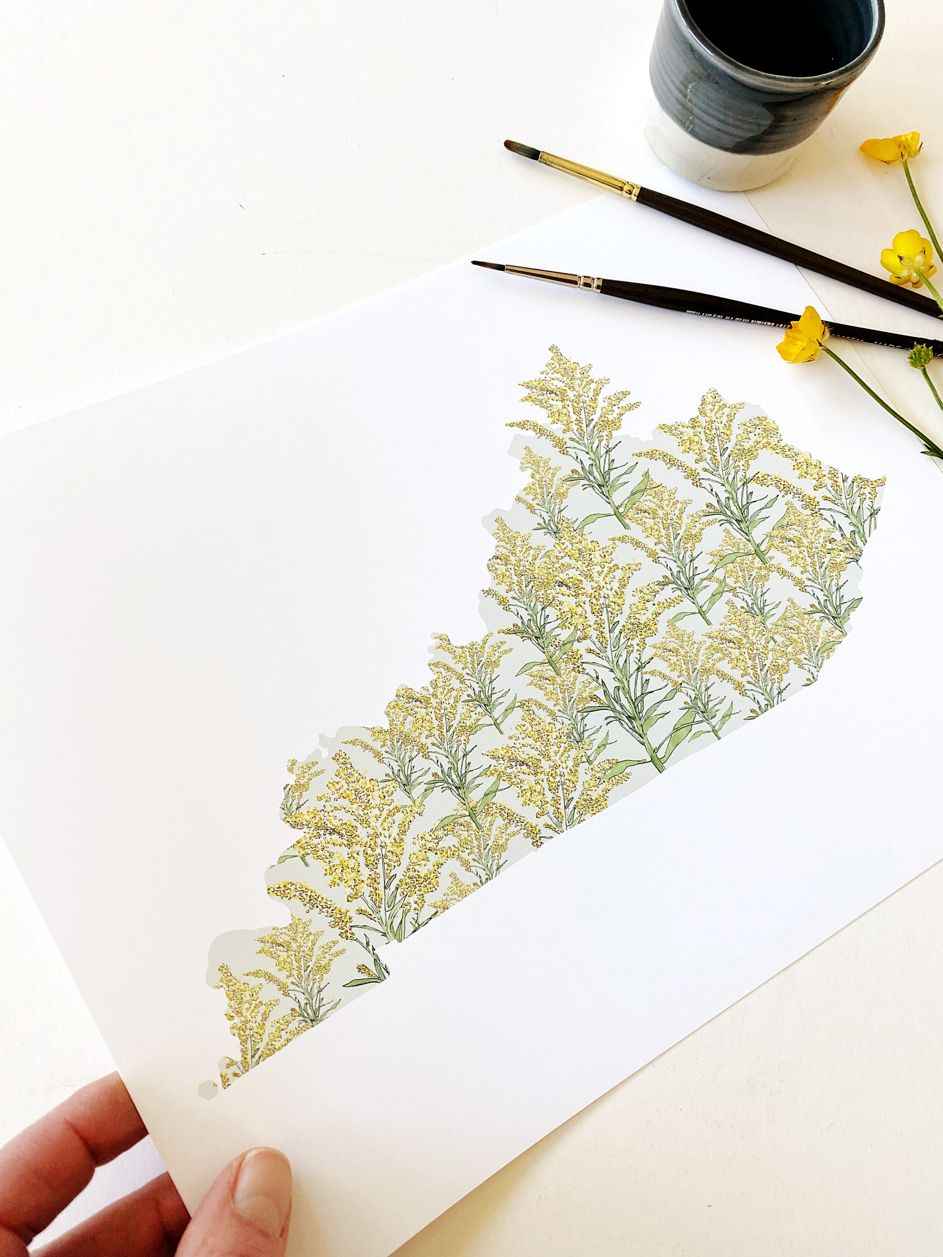 KENTUCKY State Flower Map: Goldenrod: PRINT