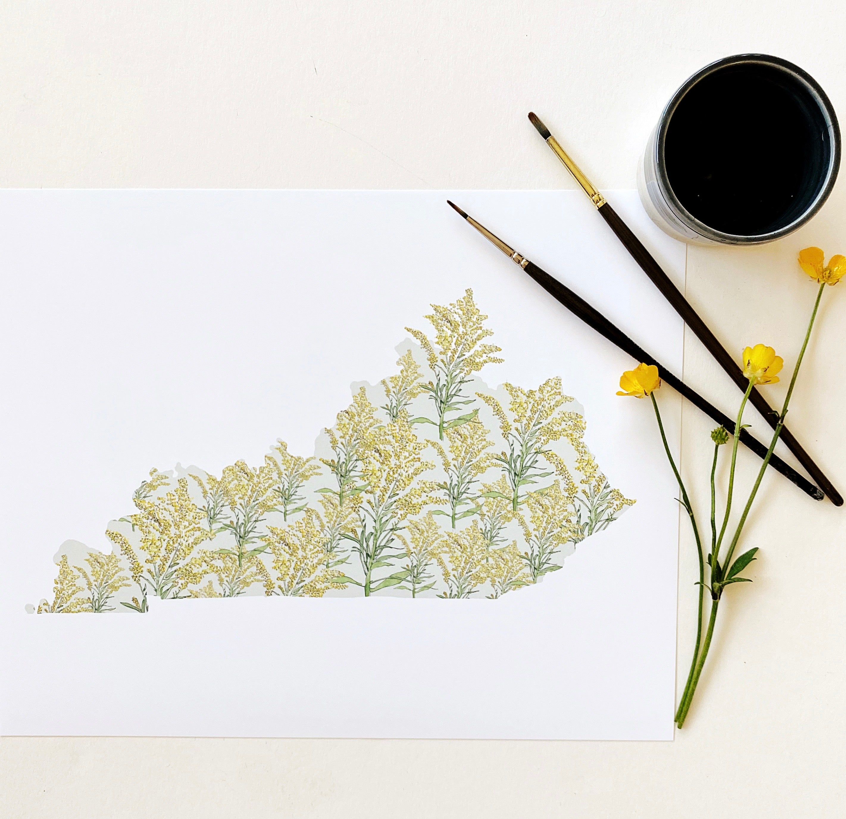KENTUCKY State Flower Map: Goldenrod: PRINT