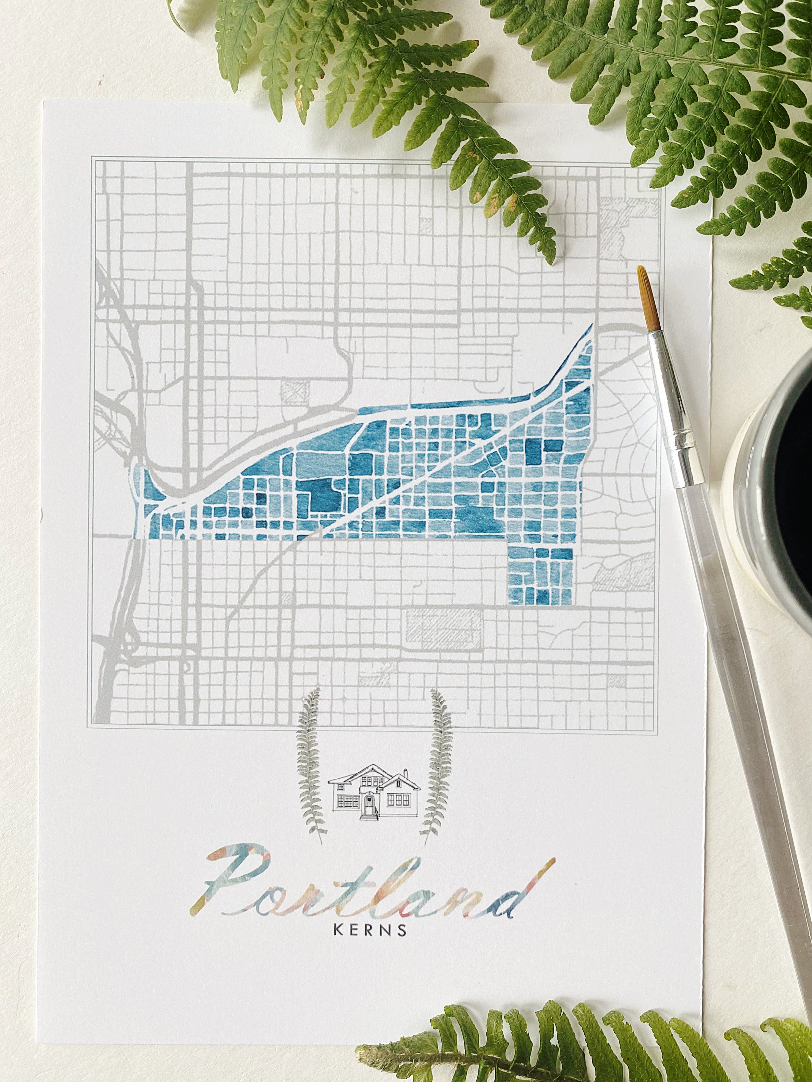 Kerns PORTLAND Neighborhood Watercolor Map: PRINT