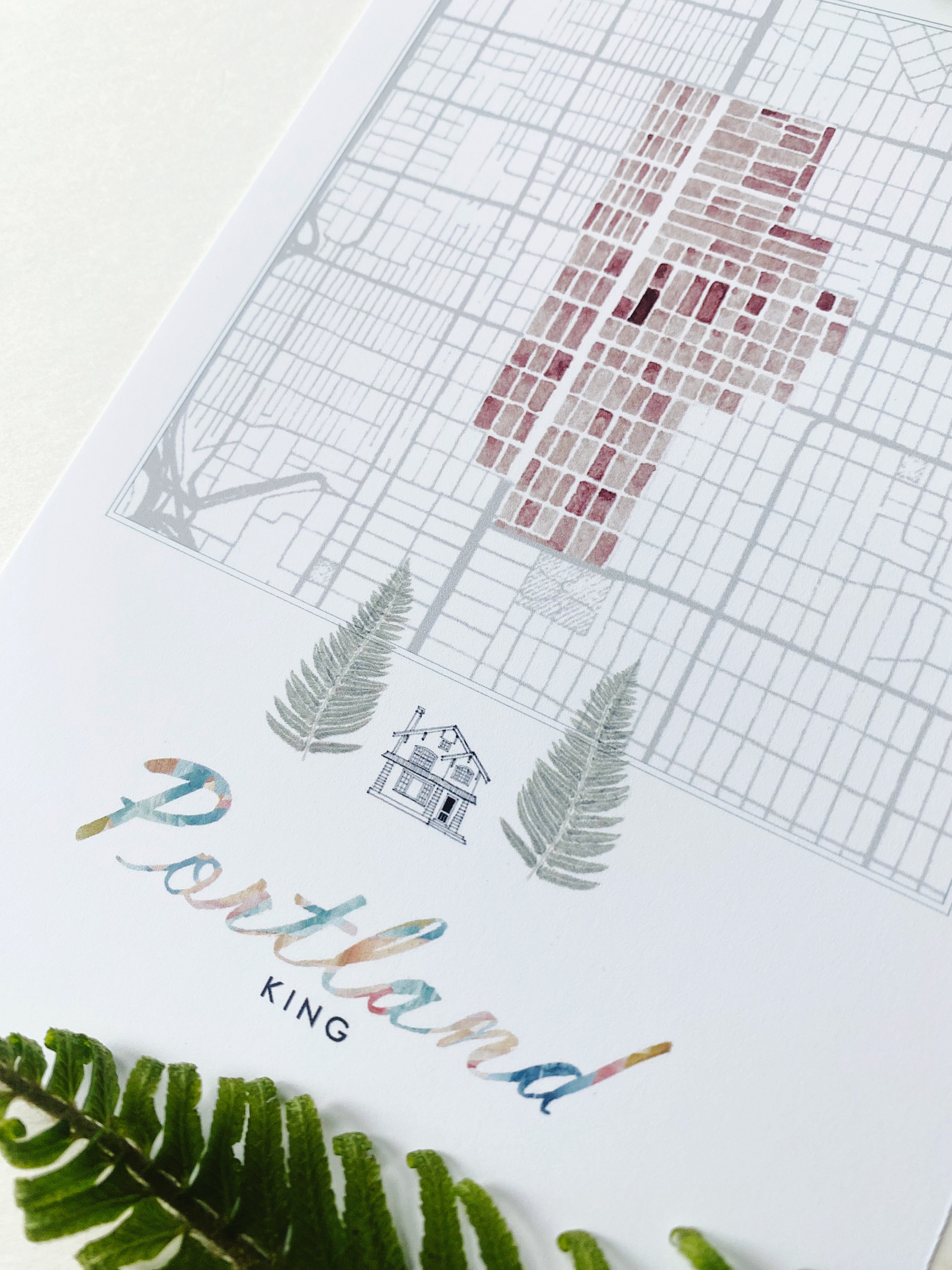 King PORTLAND Neighborhood Watercolor Map: PRINT