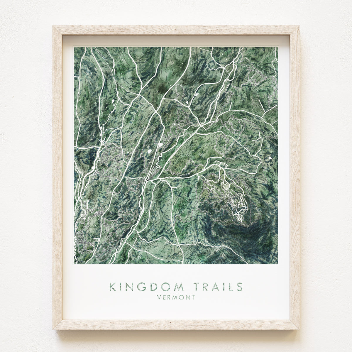KINGDOM TRAILS Vermont Topographical - Kingdom Trails Vermont Topographical Watercolor Map Print Turnofthecenturies Frame SF 1200x1200 