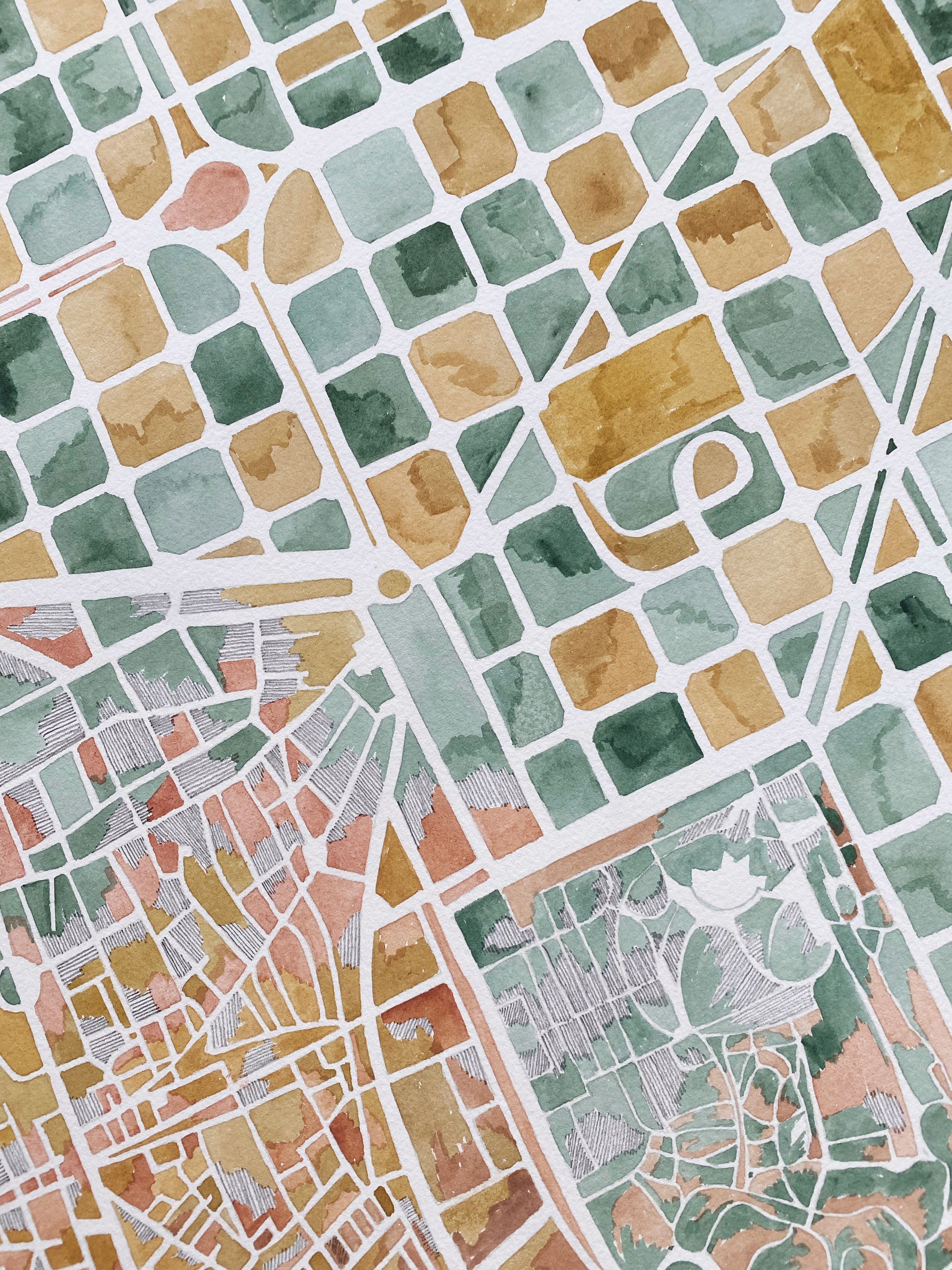 URBAN BURDEN: BARCELONA Mixed-media Art Map Original Painting
