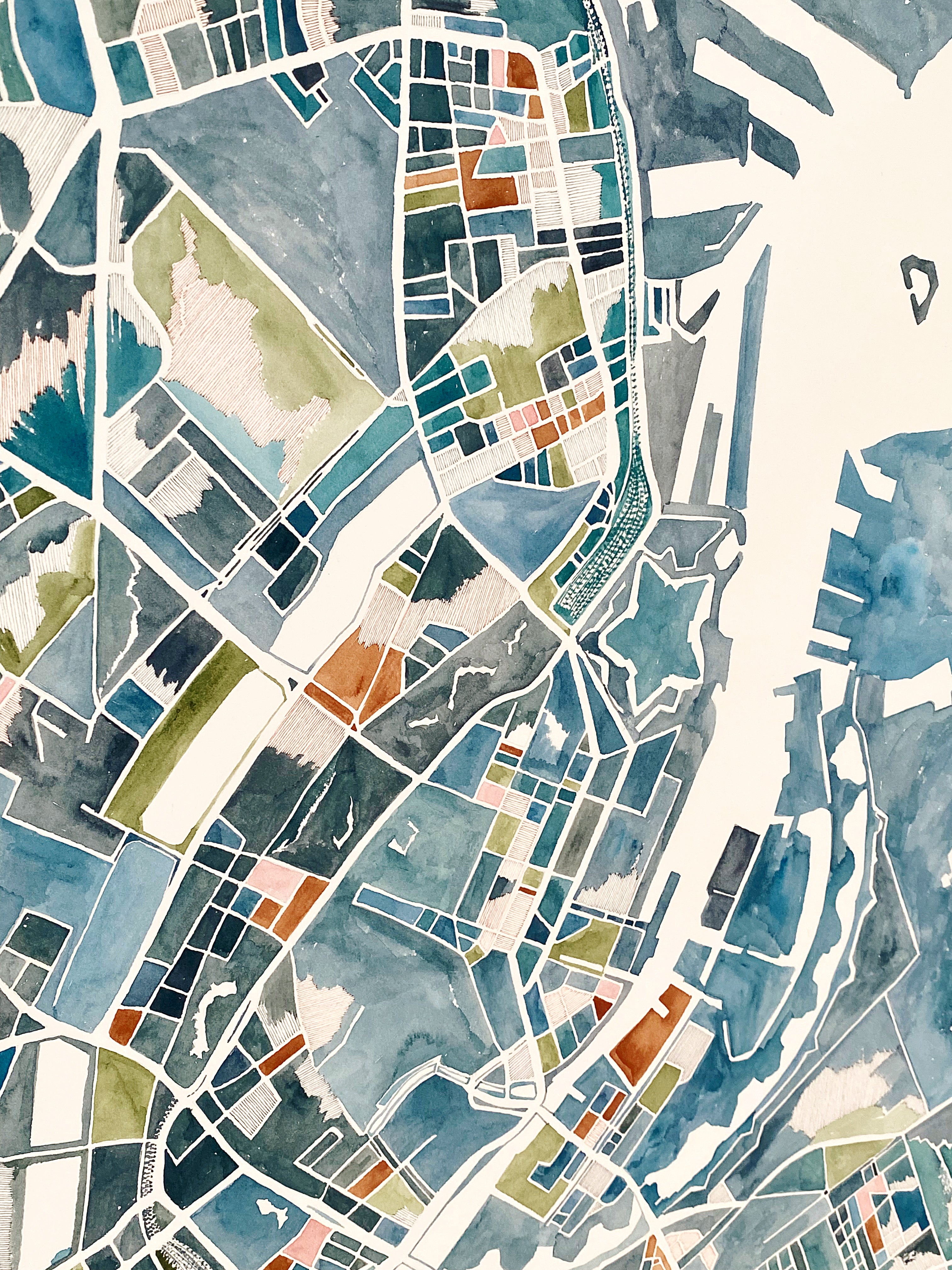 URBAN BURDEN: COPENHAGEN Mixed-media Art Map Original Painting