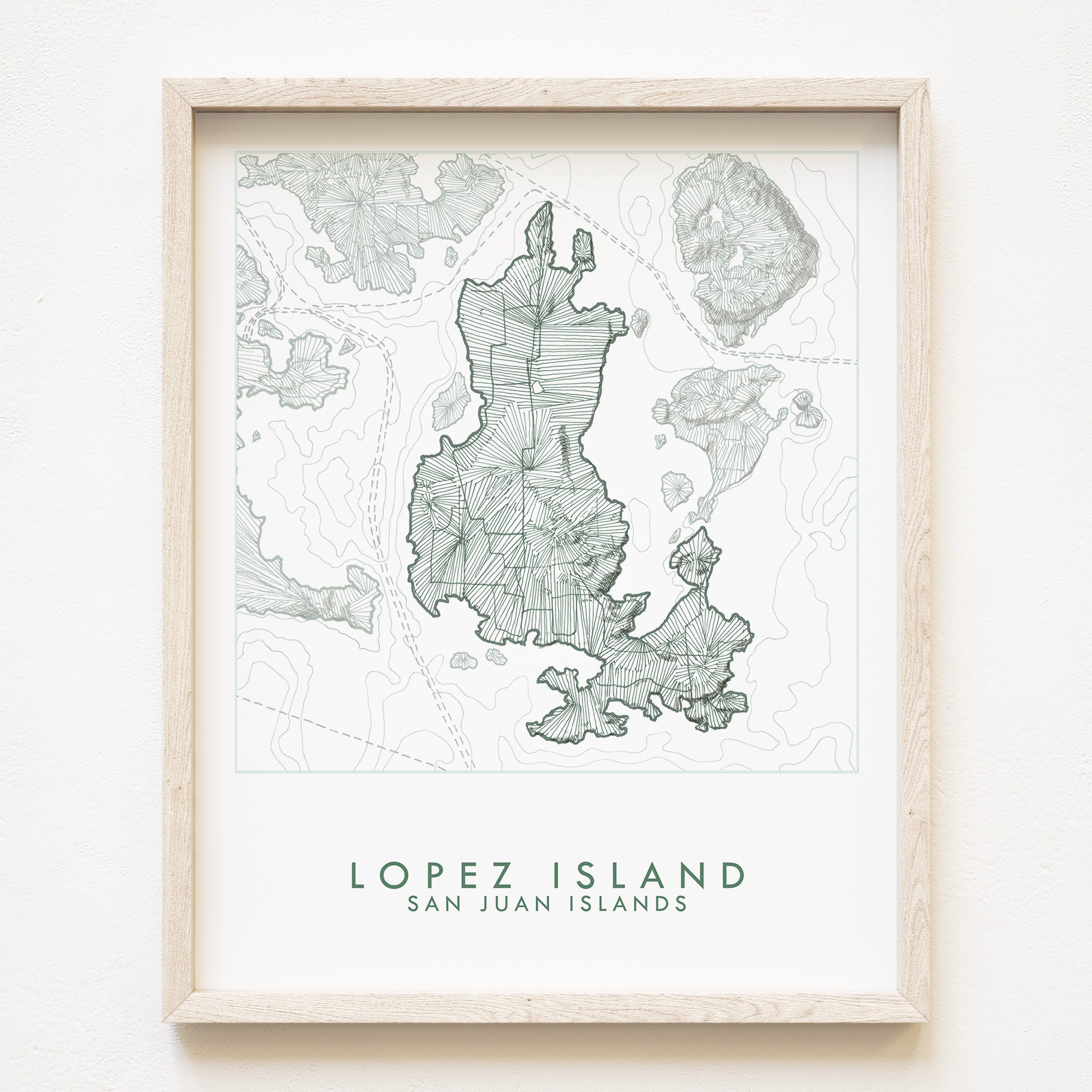 LOPEZ ISLAND San Juan Islands WA Topographic + Bathymetric Map Drawing: PRINT
