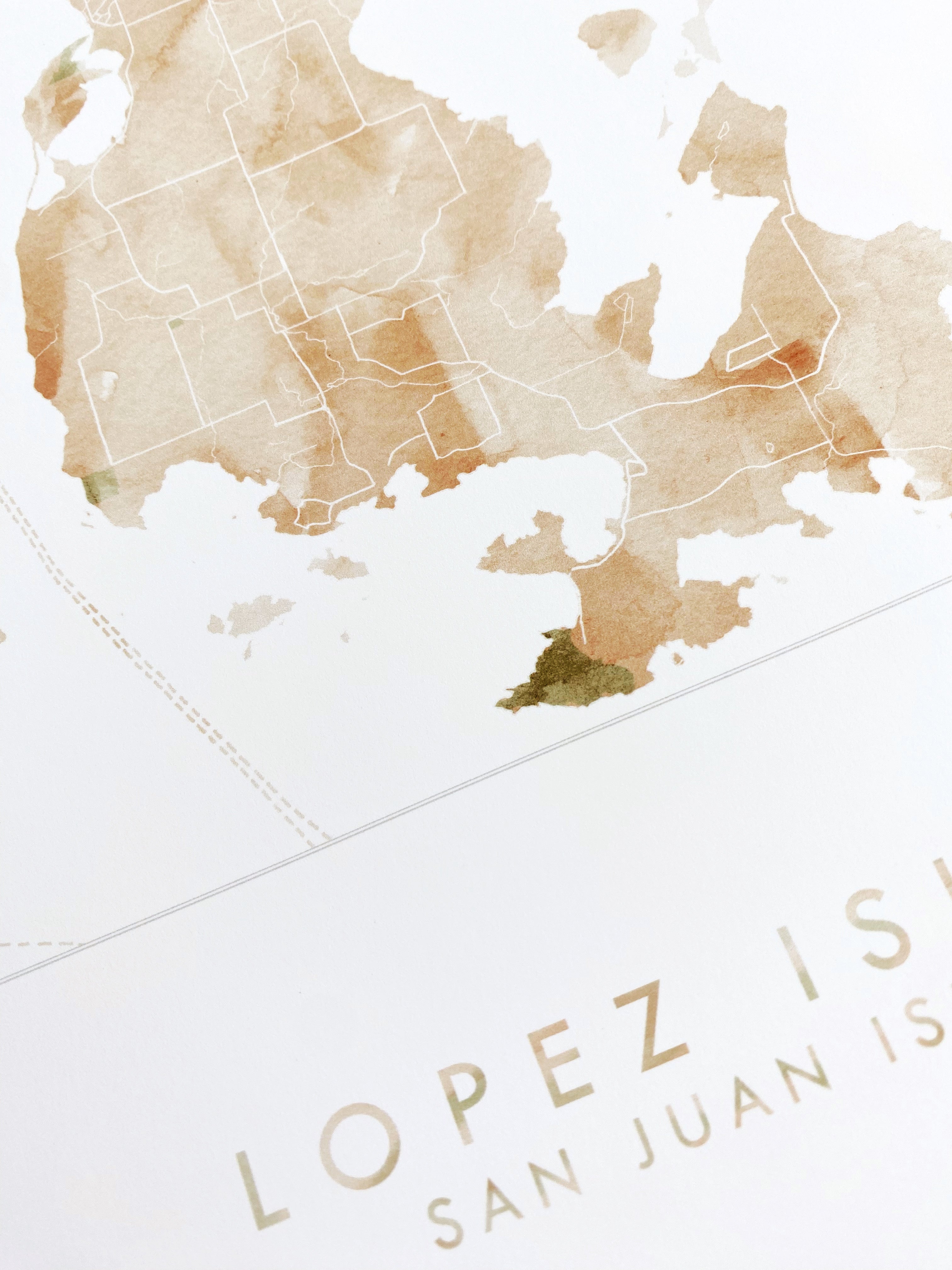 LOPEZ ISLAND San Juan Islands Washington Watercolor Wash Map: PRINT