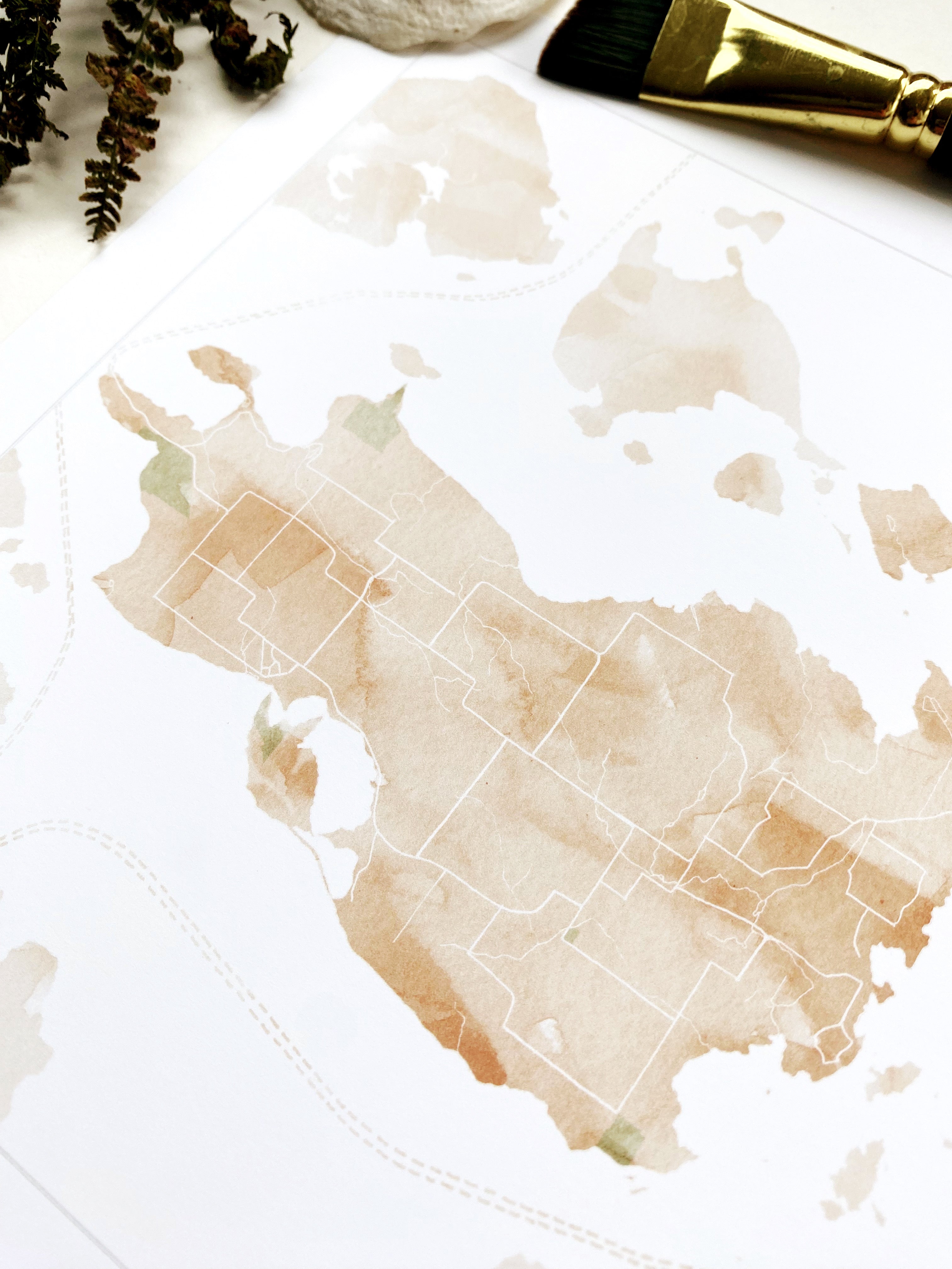 LOPEZ ISLAND San Juan Islands Washington Watercolor Wash Map: PRINT