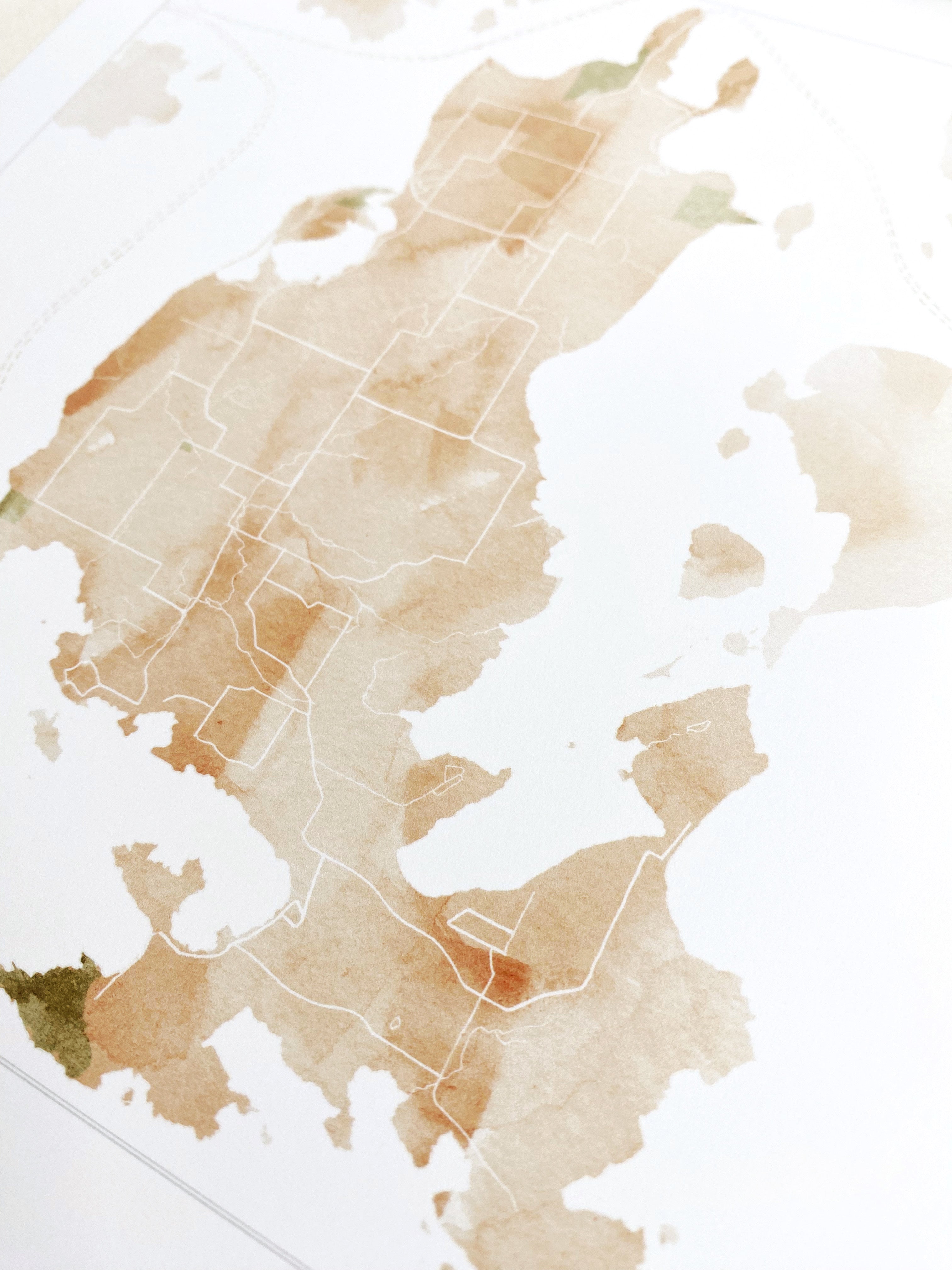 LOPEZ ISLAND San Juan Islands Washington Watercolor Wash Map: PRINT