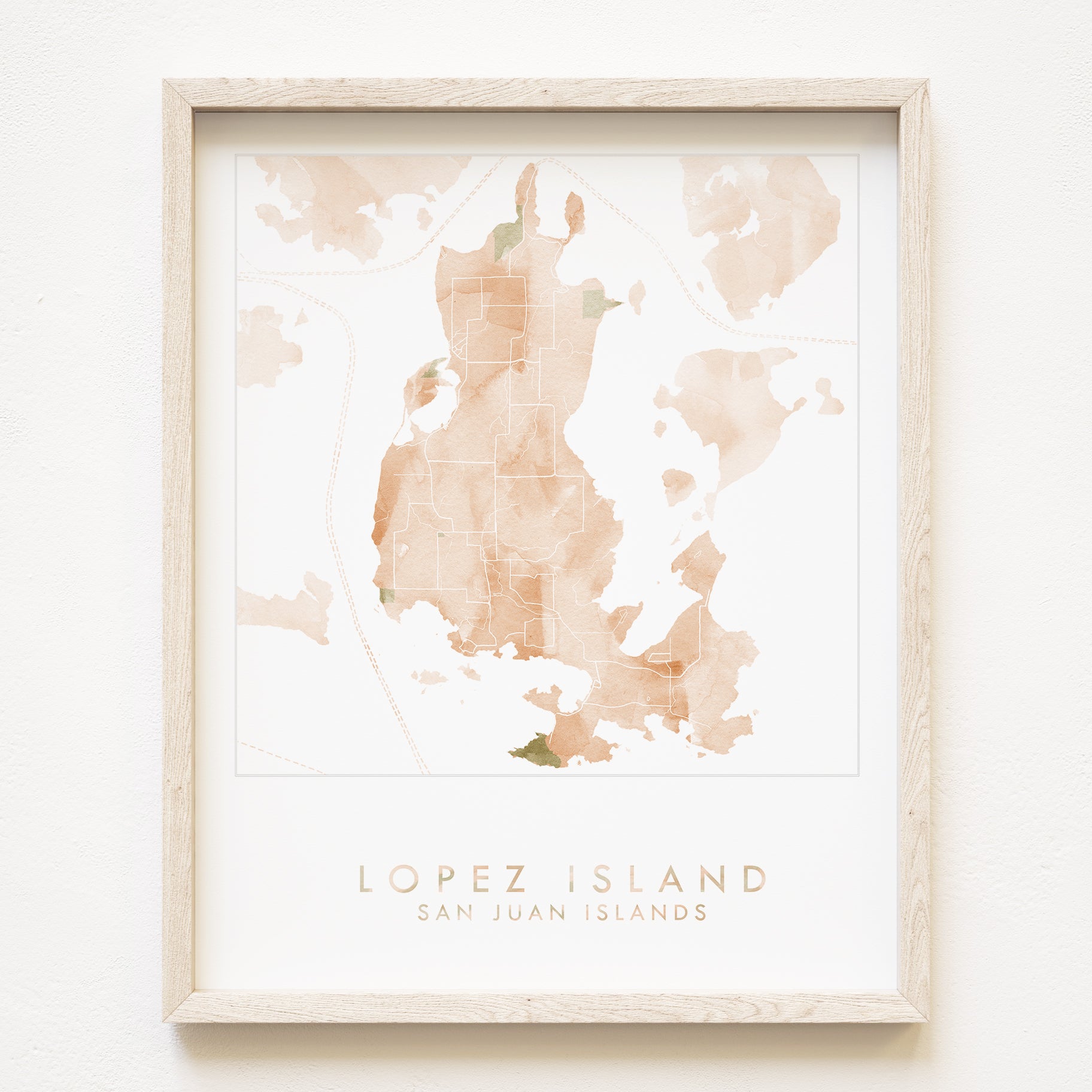 LOPEZ ISLAND San Juan Islands Washington Watercolor Wash Map: PRINT