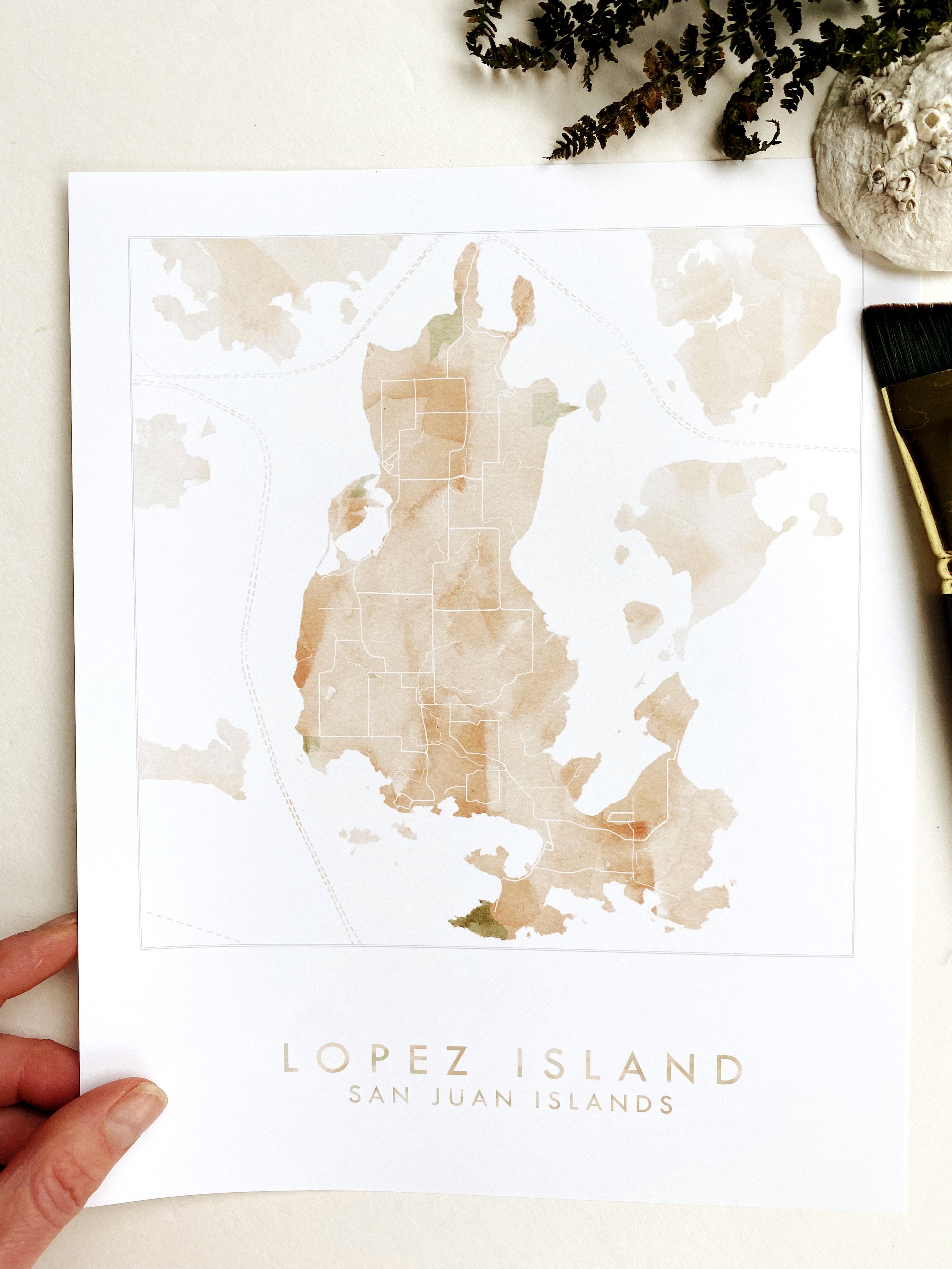 LOPEZ ISLAND San Juan Islands Washington Watercolor Wash Map: PRINT