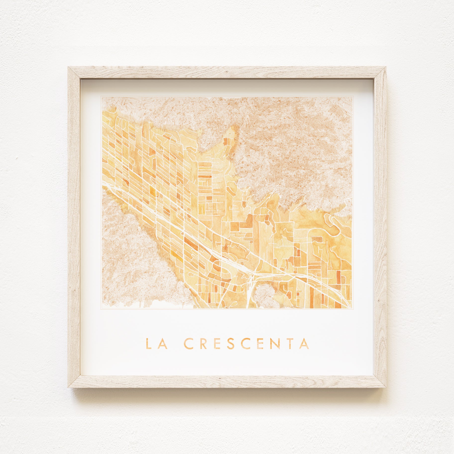 La CRESCENTA  Montrose La Cañada Flintridge Watercolor City Blocks + Topographical Watercolor Map: PRINT