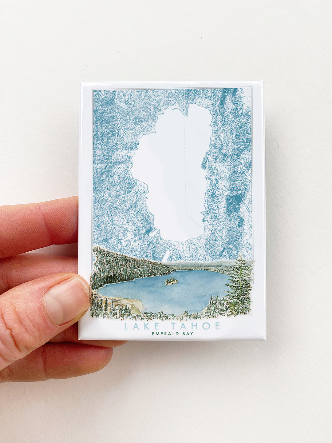 LAKE TAHOE - Emerald Bay Scene + Topographical Art Map: MAGNET