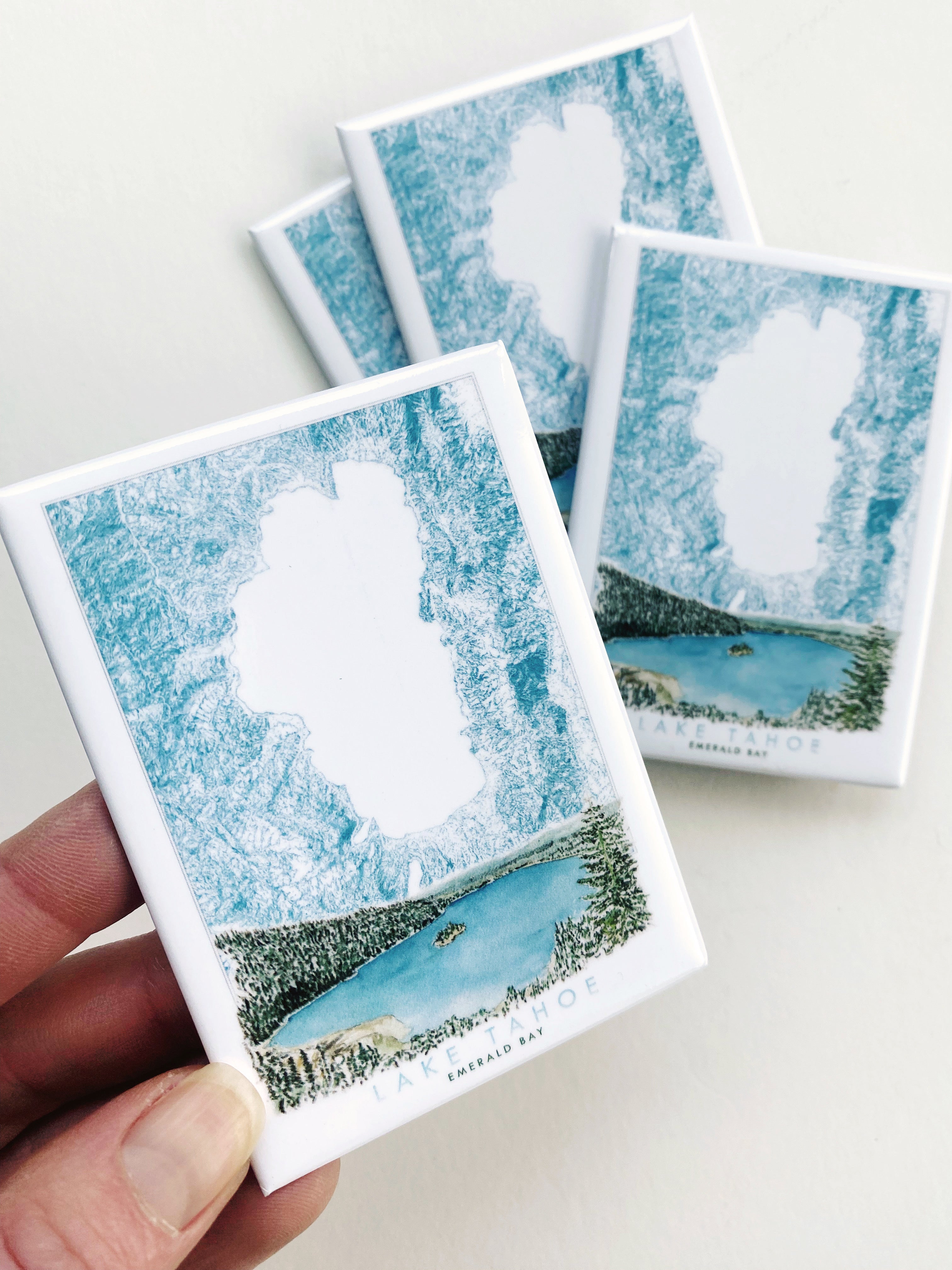 LAKE TAHOE - Emerald Bay Scene + Topographical Art Map: MAGNET