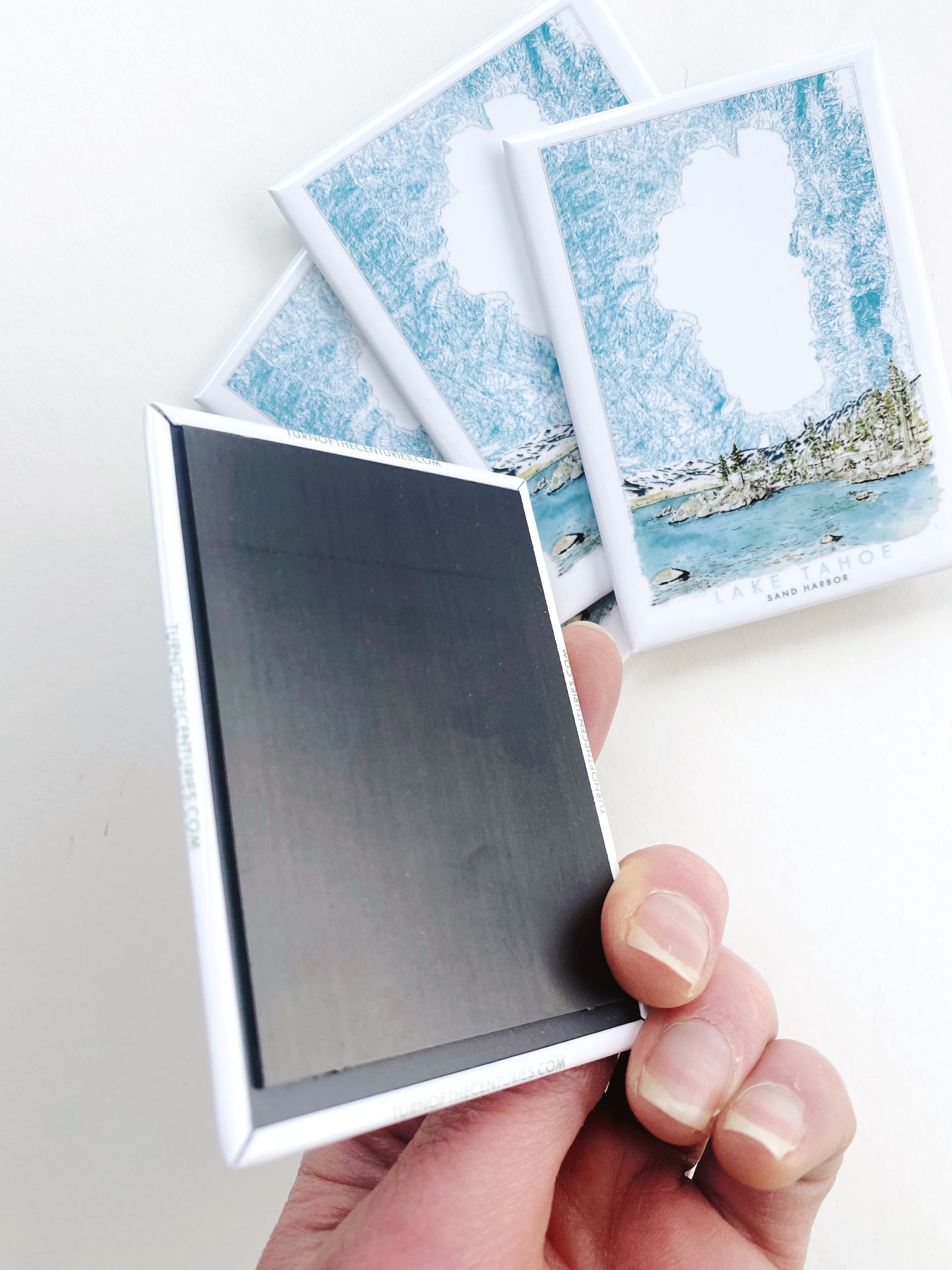 LAKE TAHOE - Sand Harbor Scene + Topographical Art Map: MAGNET