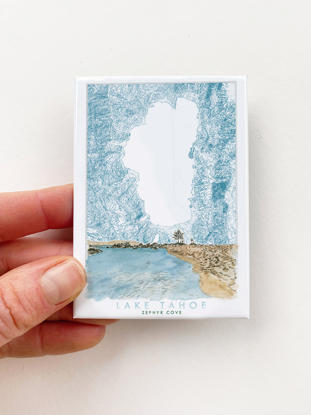 LAKE TAHOE - Zephyr Cove Scene + Topographical Art Map: MAGNET