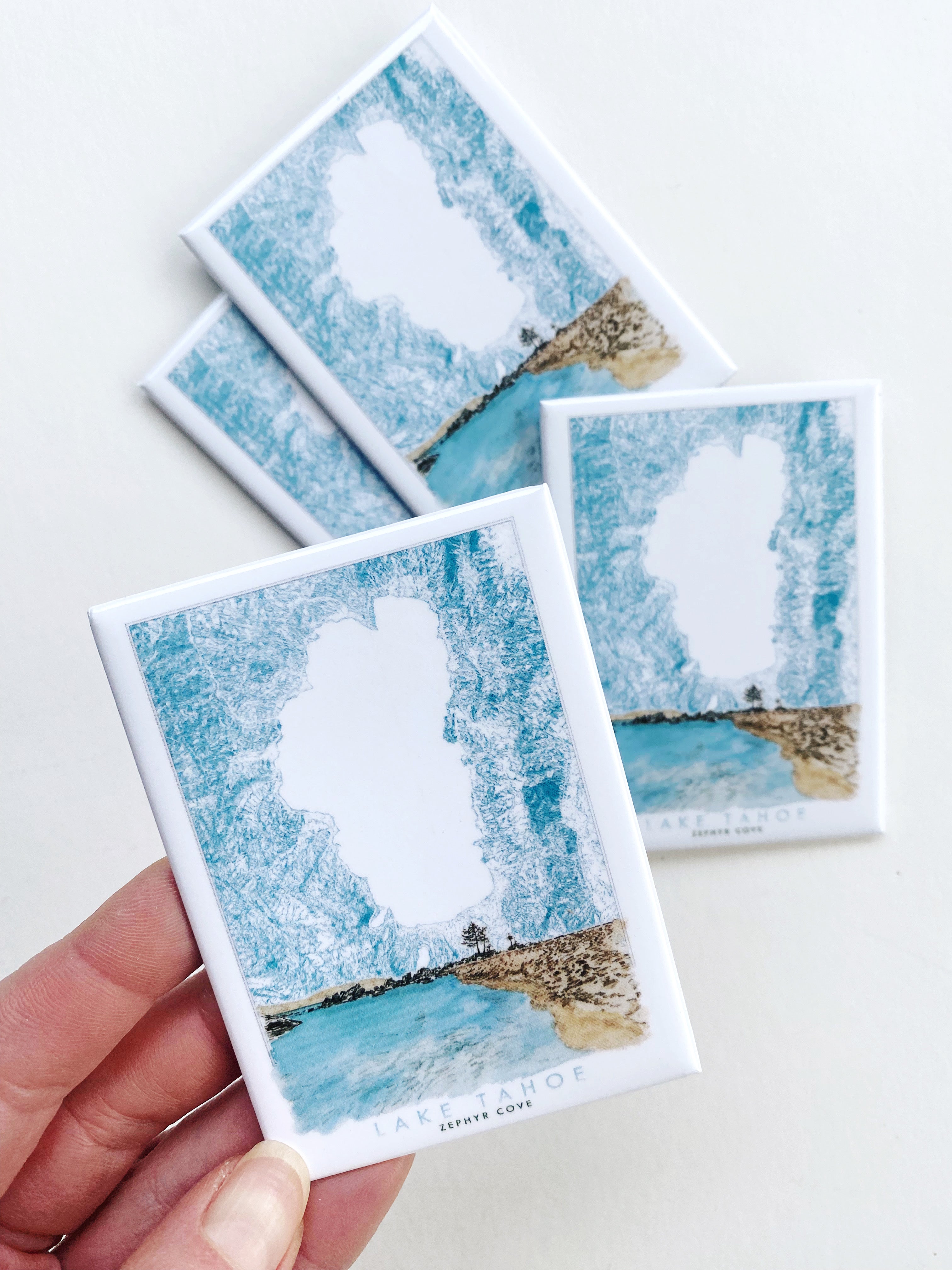 LAKE TAHOE - Zephyr Cove Scene + Topographical Art Map: MAGNET