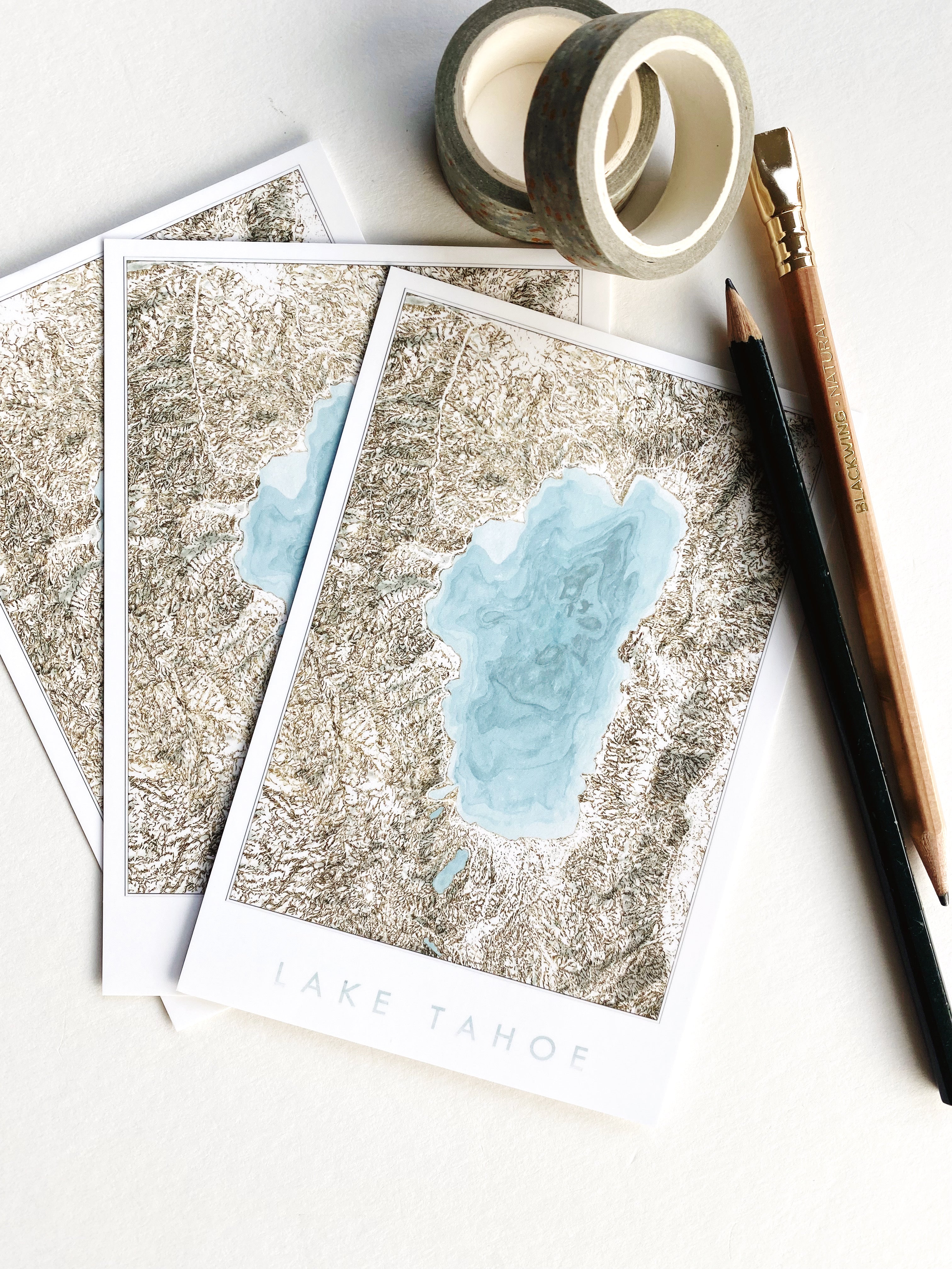 LAKE TAHOE Topographic Bathymetric Map Postcard