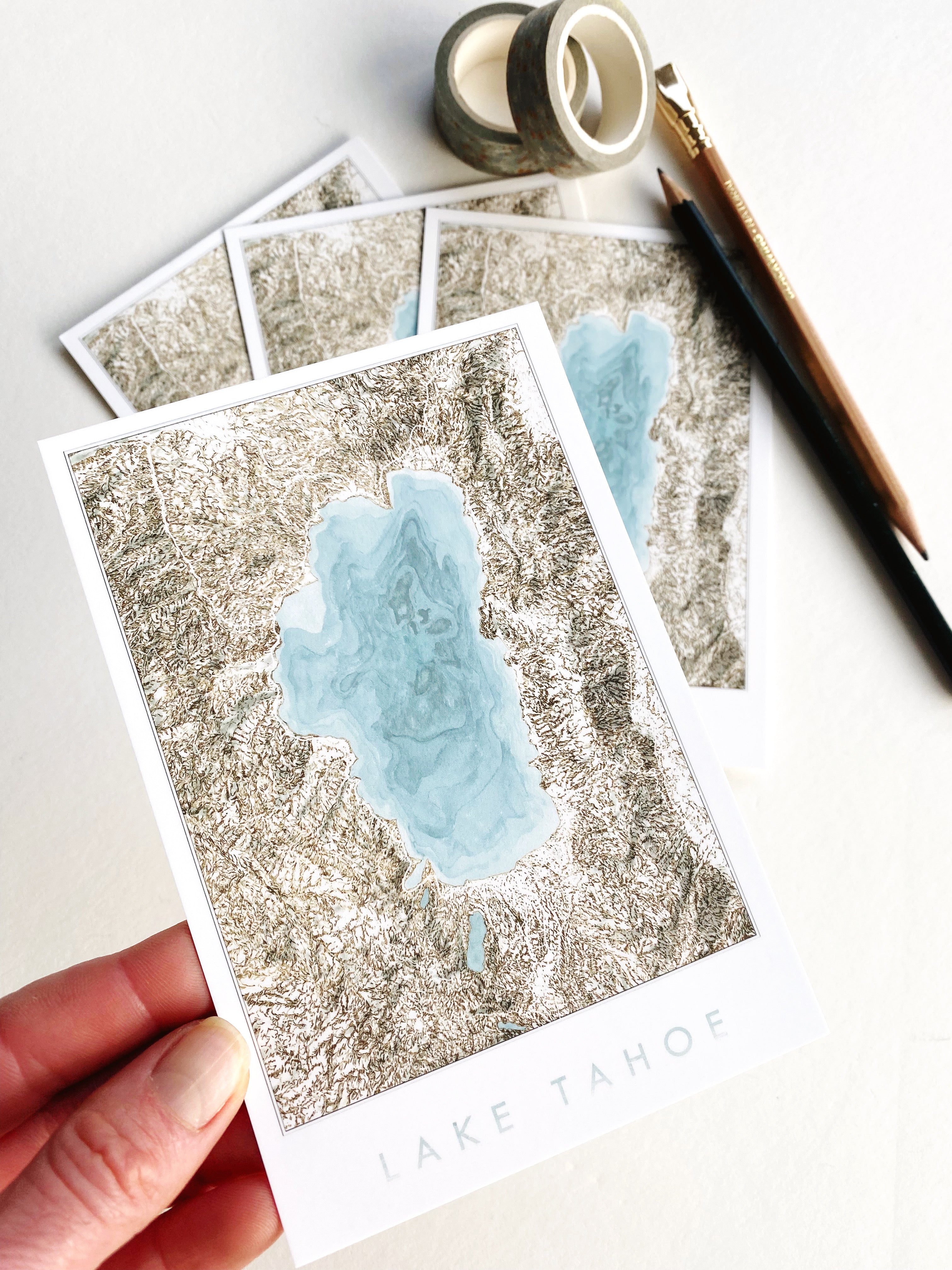 LAKE TAHOE Topographic Bathymetric Map Postcard