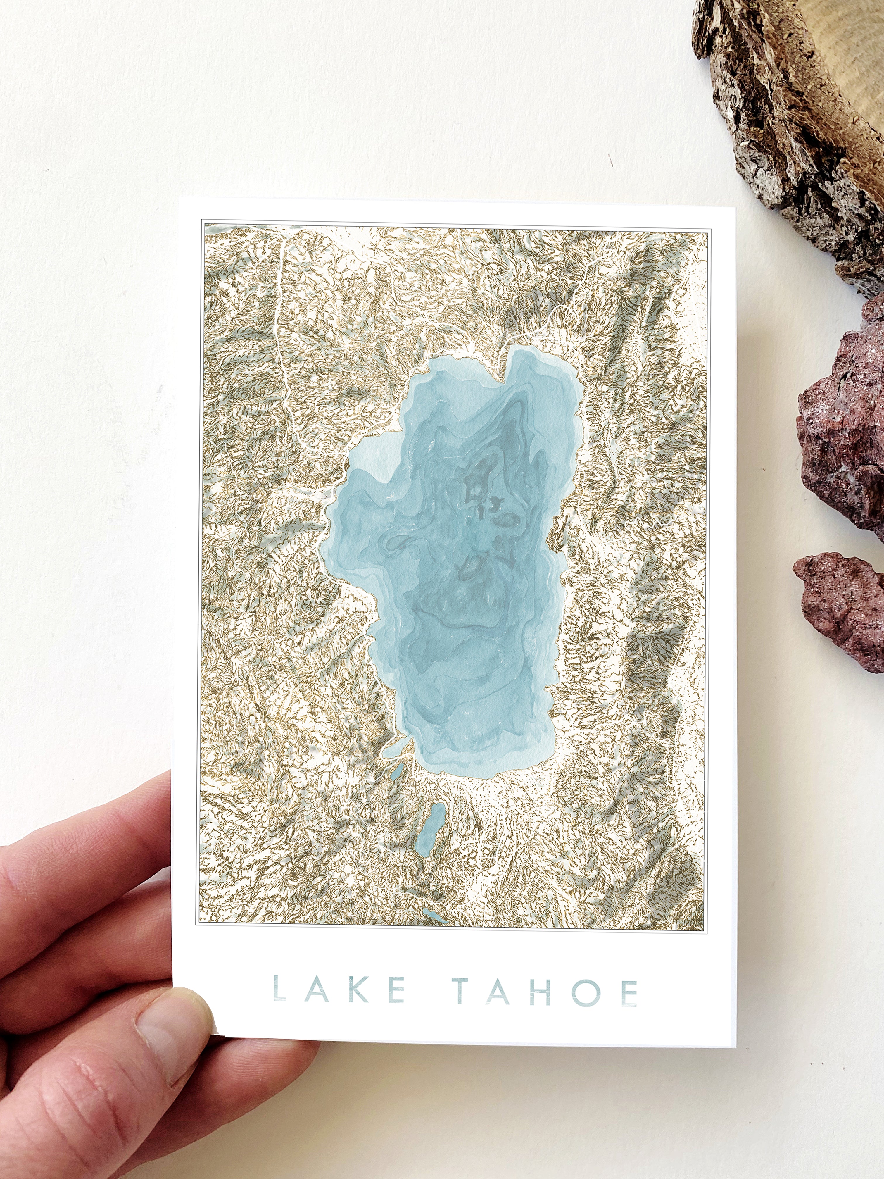 LAKE TAHOE Topographic Bathymetric Map Postcard