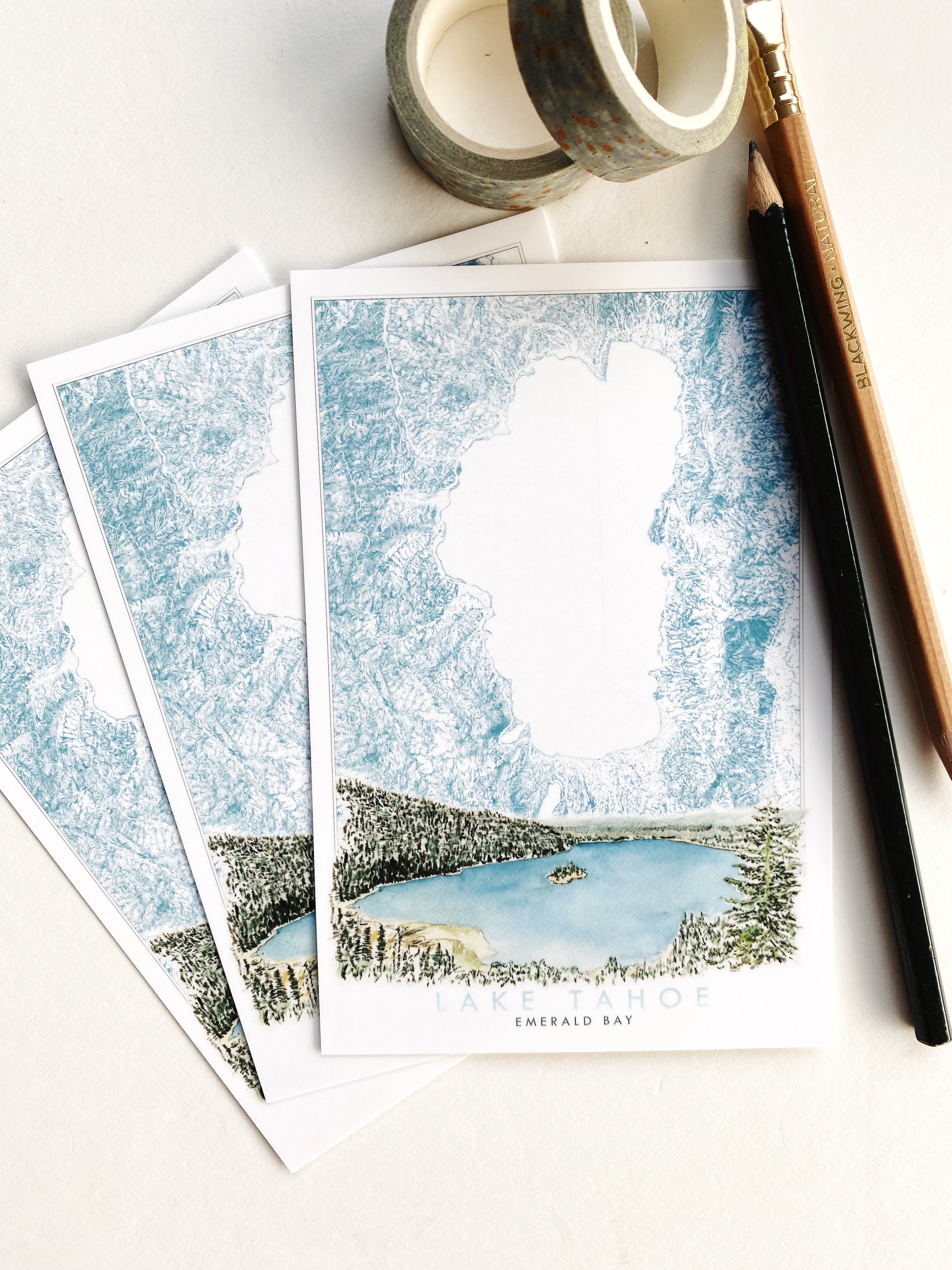 LAKE TAHOE - Emerald Bay Scene + Map - Standard Postcard