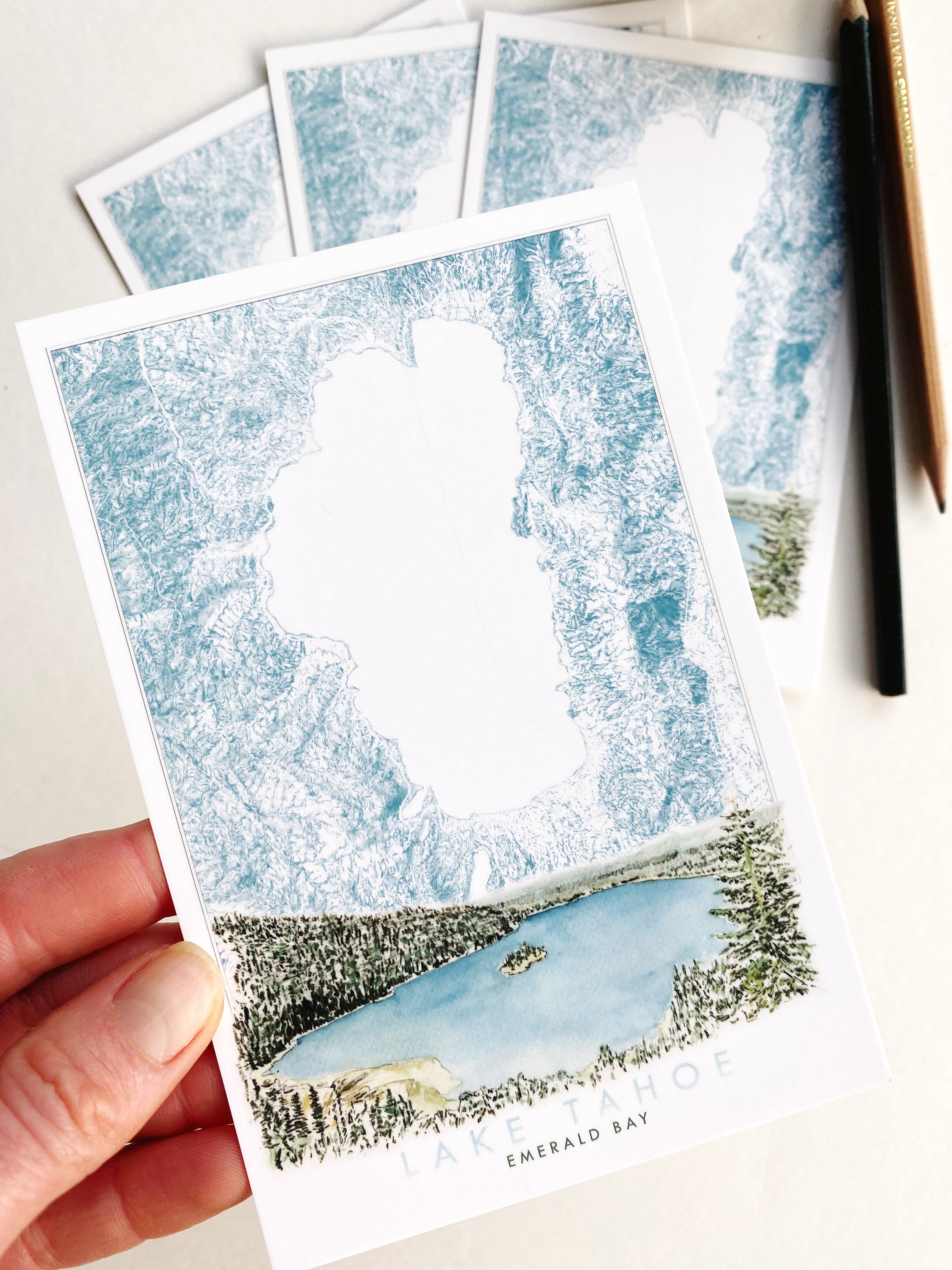 LAKE TAHOE - Emerald Bay Scene + Map - Standard Postcard