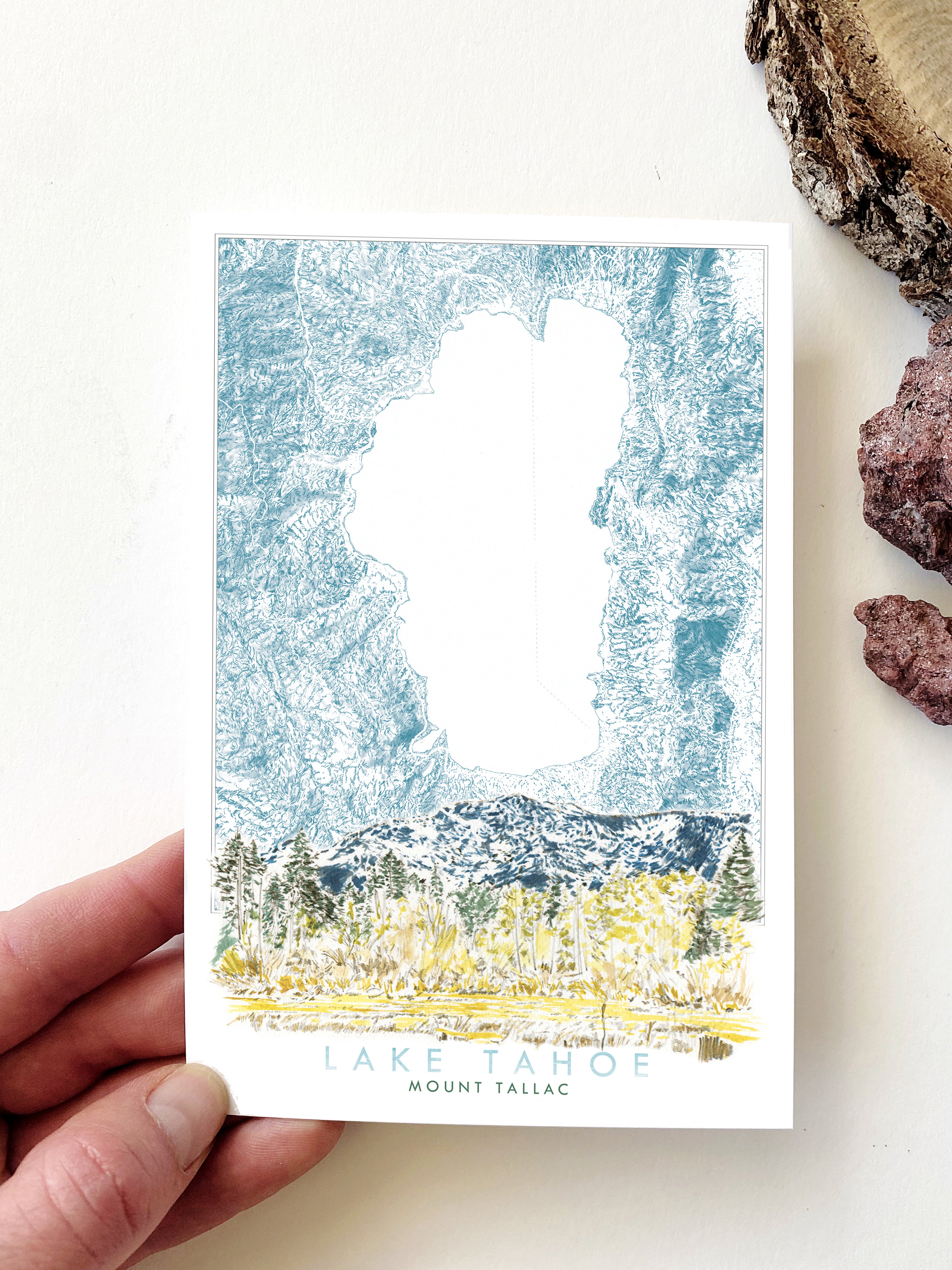 LAKE TAHOE - Mount Tallac Scene + Map - Standard Postcard