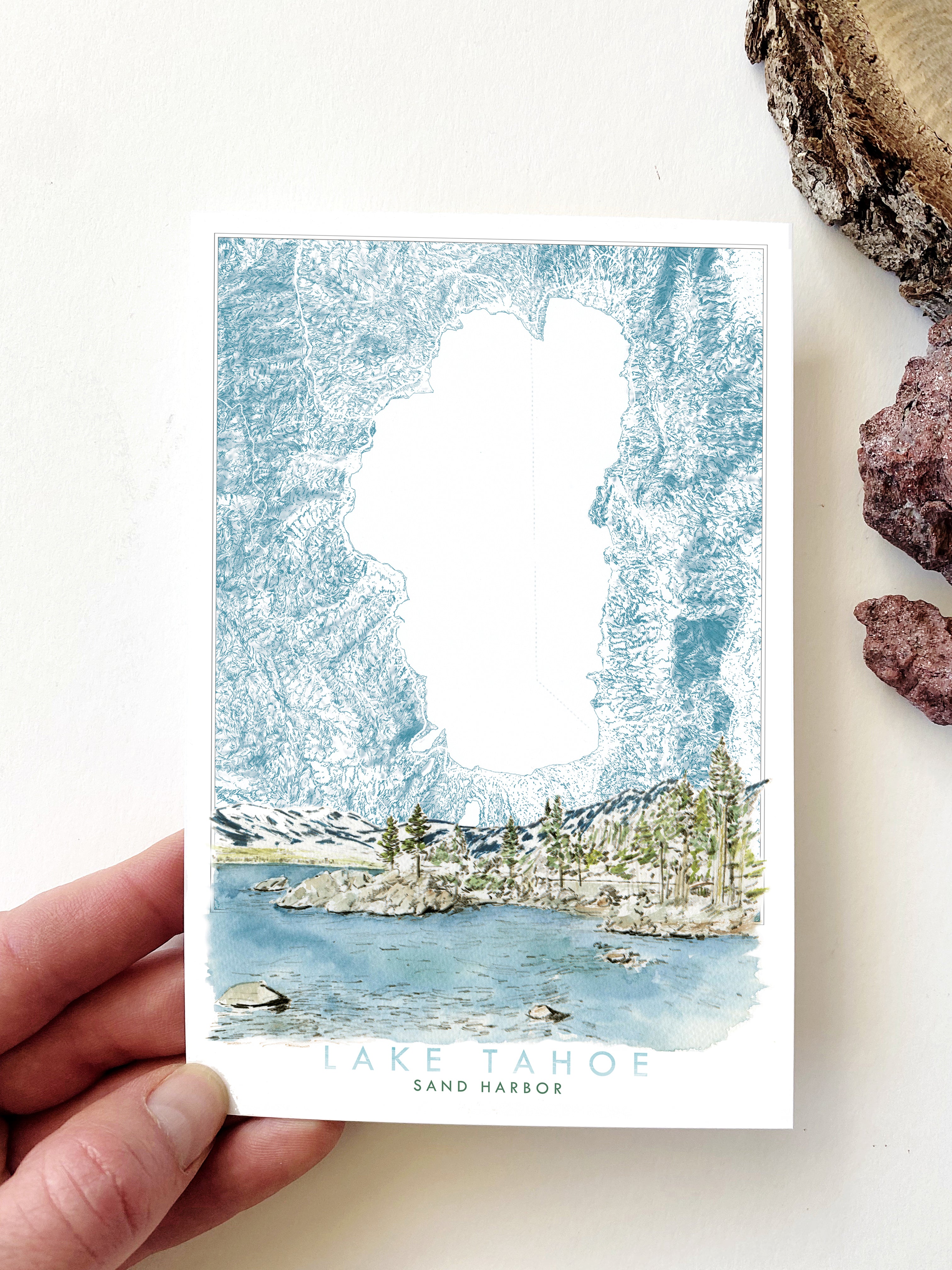 LAKE TAHOE - Sand Harbor Scene + Map - Standard Postcard